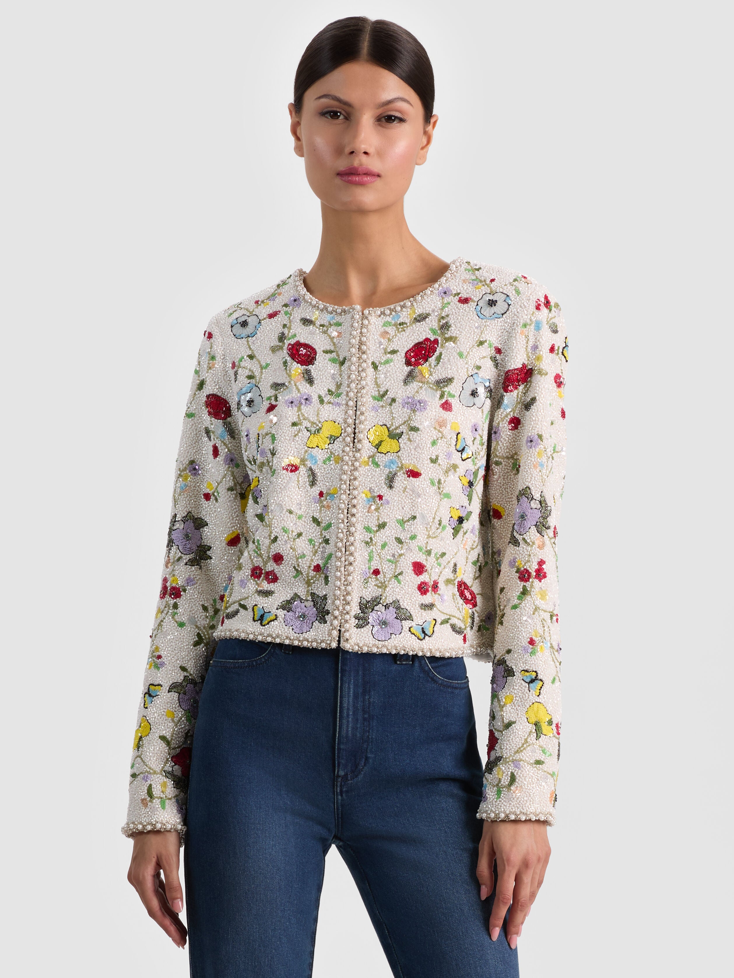 KIDMAN EMBELLISHED JACKET-TWISTING VINES OFF WHITE-ALICE + OLIVIA