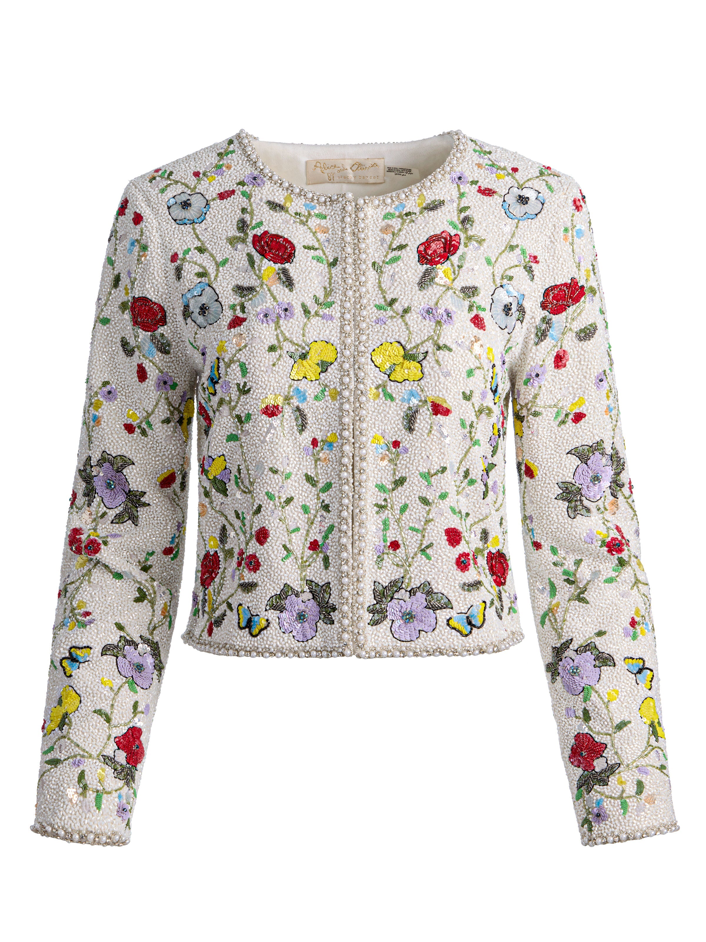 KIDMAN EMBELLISHED JACKET-TWISTING VINES OFF WHITE-ALICE + OLIVIA