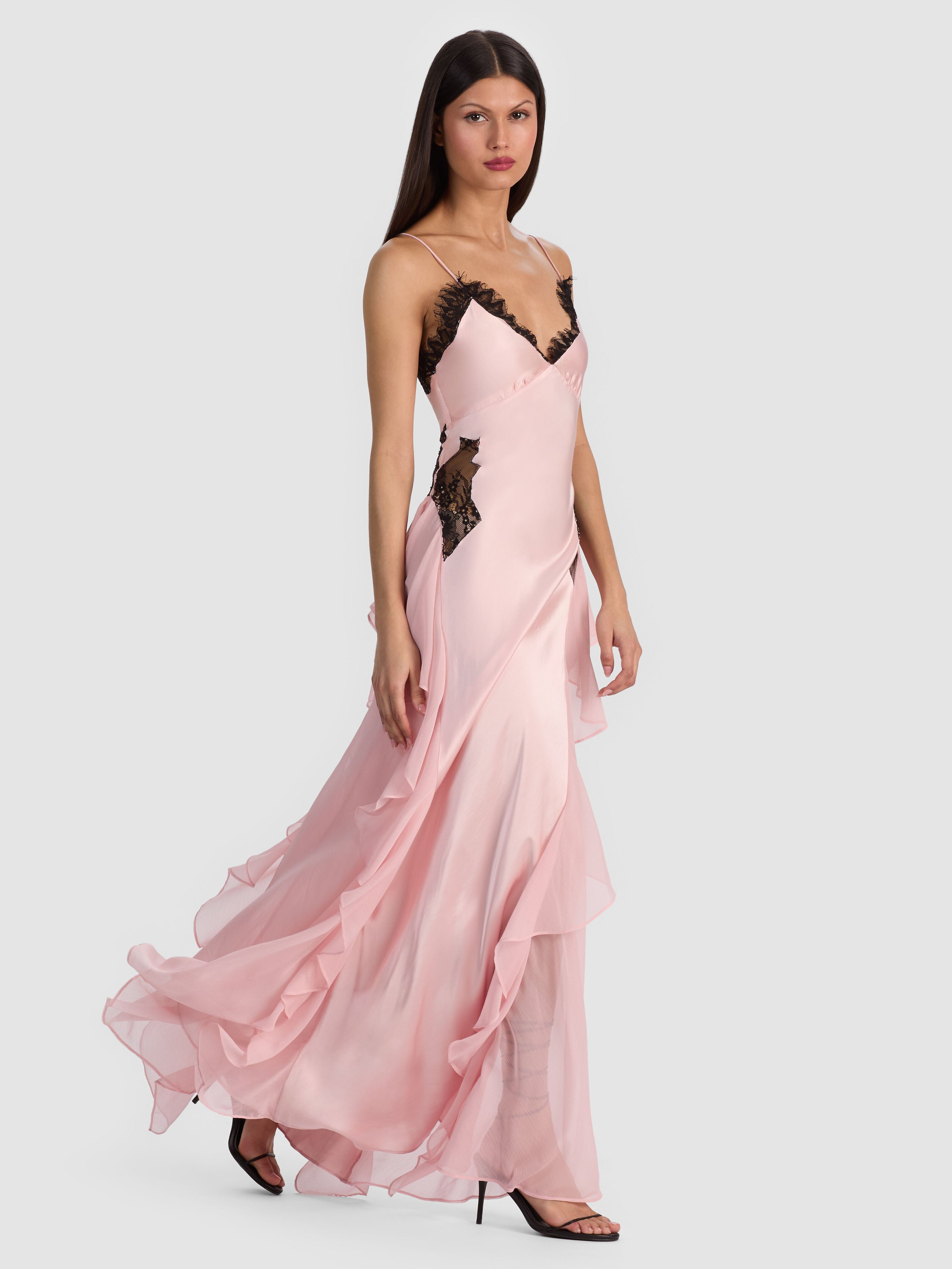 SHELBA RUFFLED GOWN-ENGLISH ROSE/BLACK-ALICE + OLIVIA