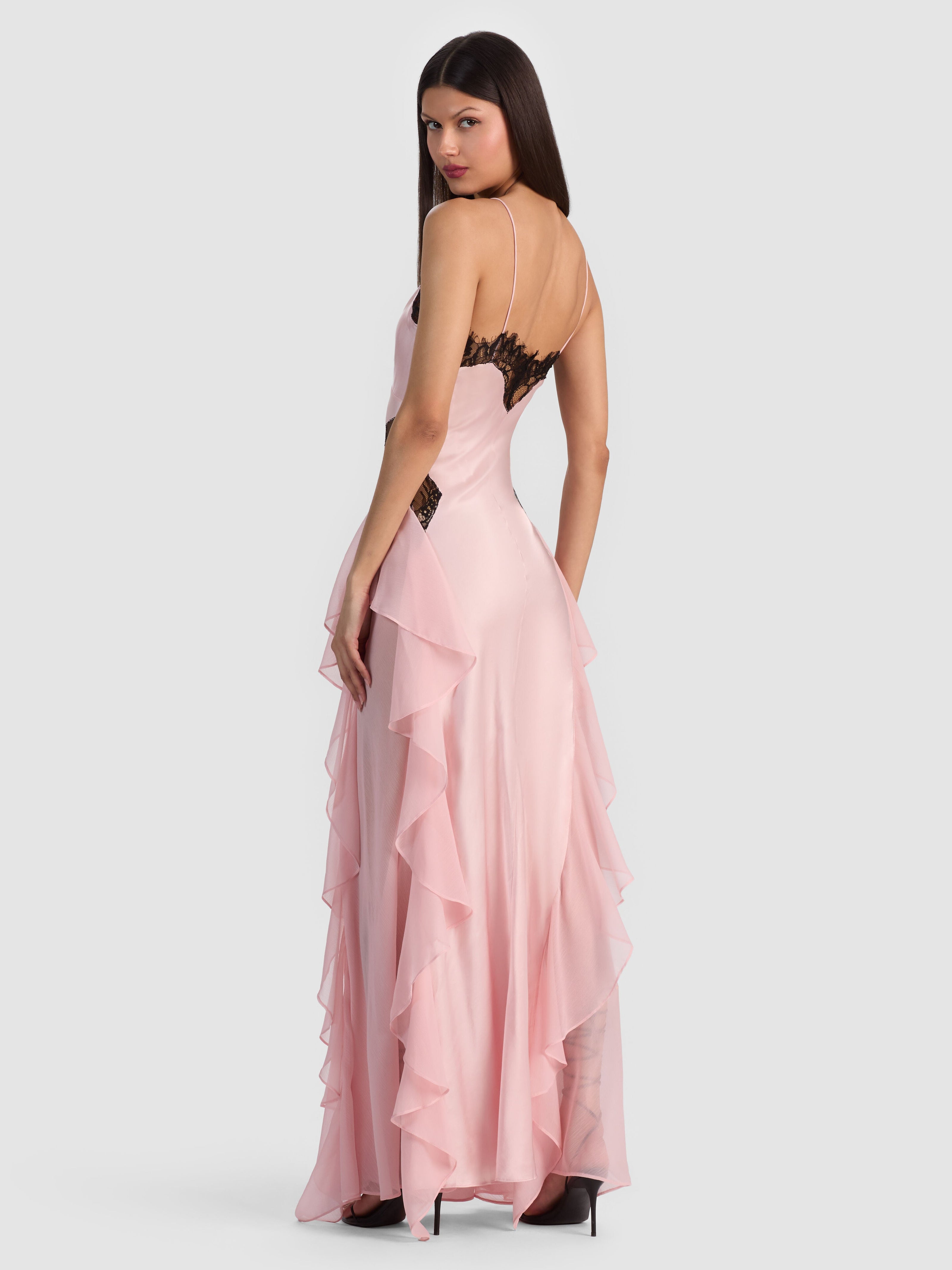 SHELBA RUFFLED GOWN-ENGLISH ROSE/BLACK-ALICE + OLIVIA