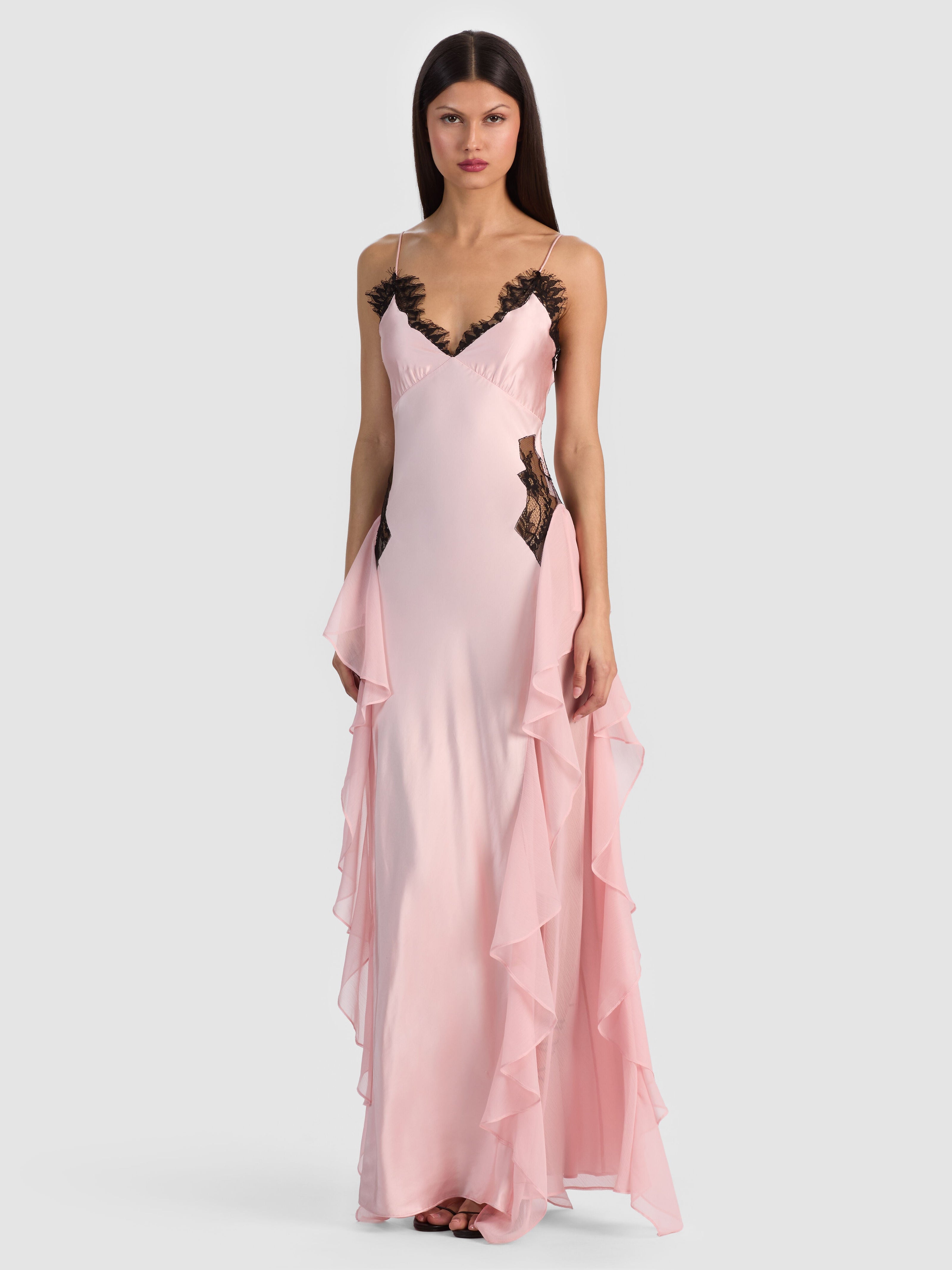 SHELBA RUFFLED GOWN-ENGLISH ROSE/BLACK-ALICE + OLIVIA