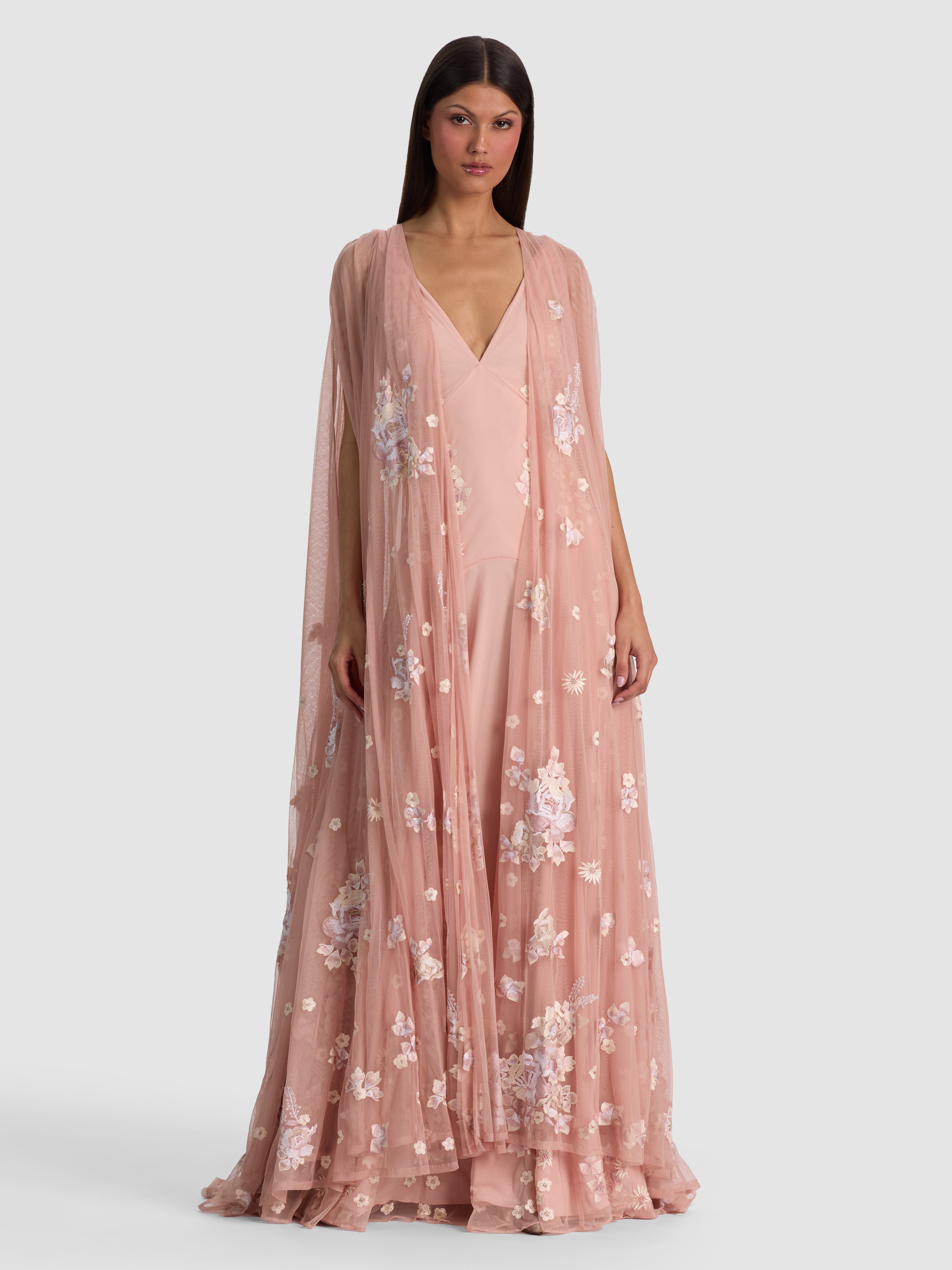 AZRIELLA EMBROIDERED MAXI GOWN CAPE-ALICE + OLIVIA