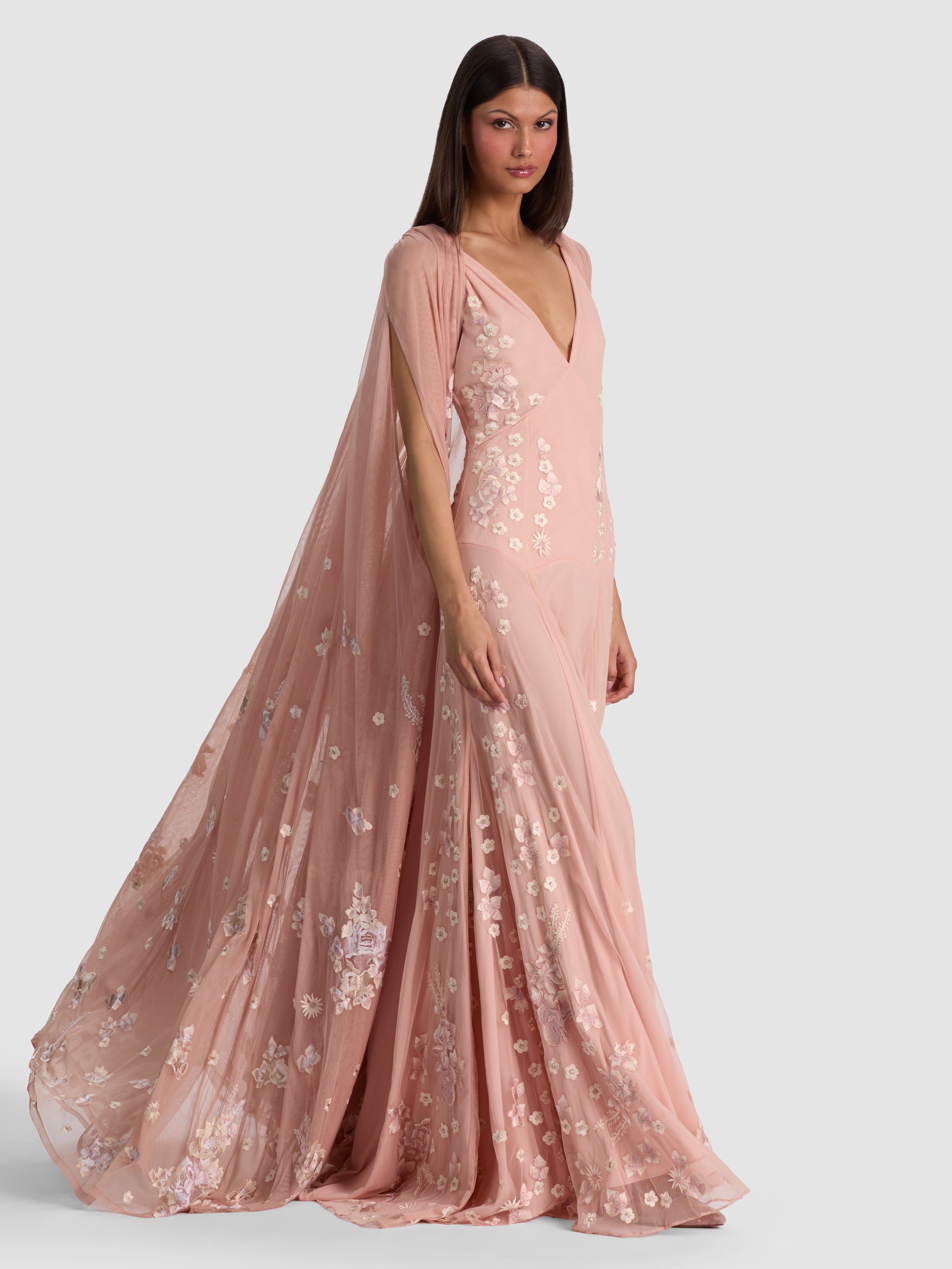 AZRIELLA EMBROIDERED MAXI GOWN CAPE-ALICE + OLIVIA
