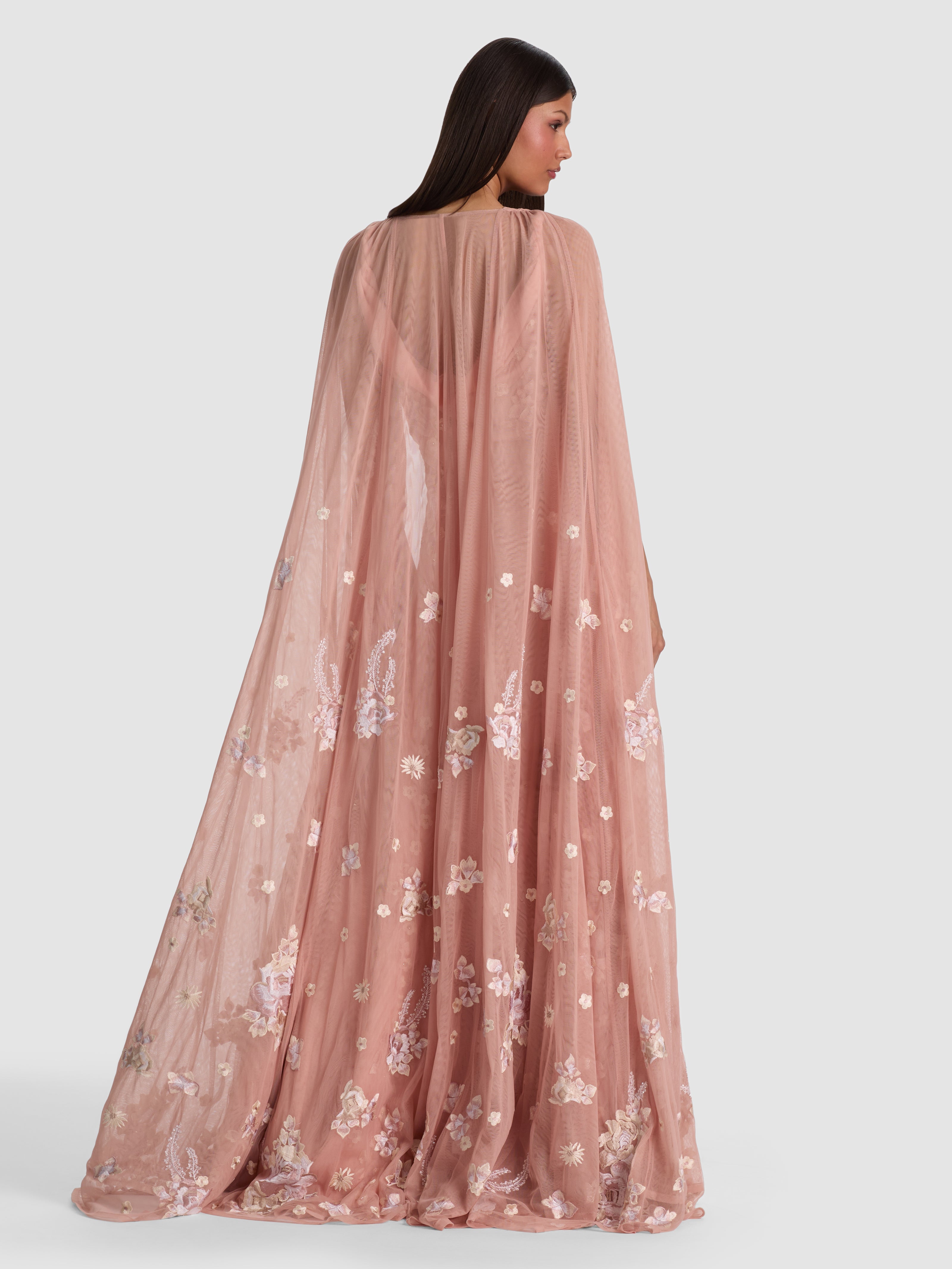 AZRIELLA EMBROIDERED MAXI GOWN CAPE-ALICE + OLIVIA