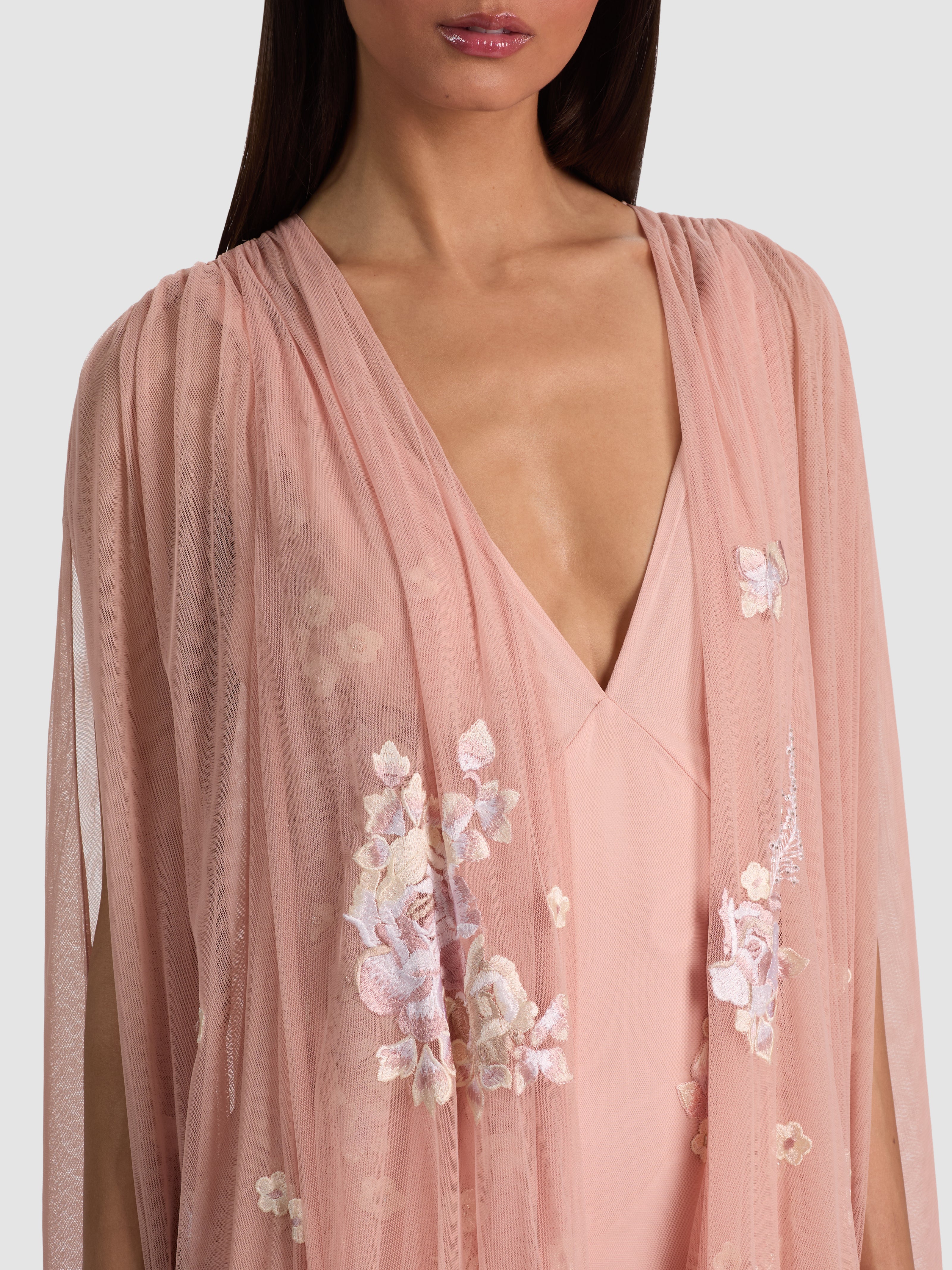 AZRIELLA EMBROIDERED MAXI GOWN CAPE-ALICE + OLIVIA