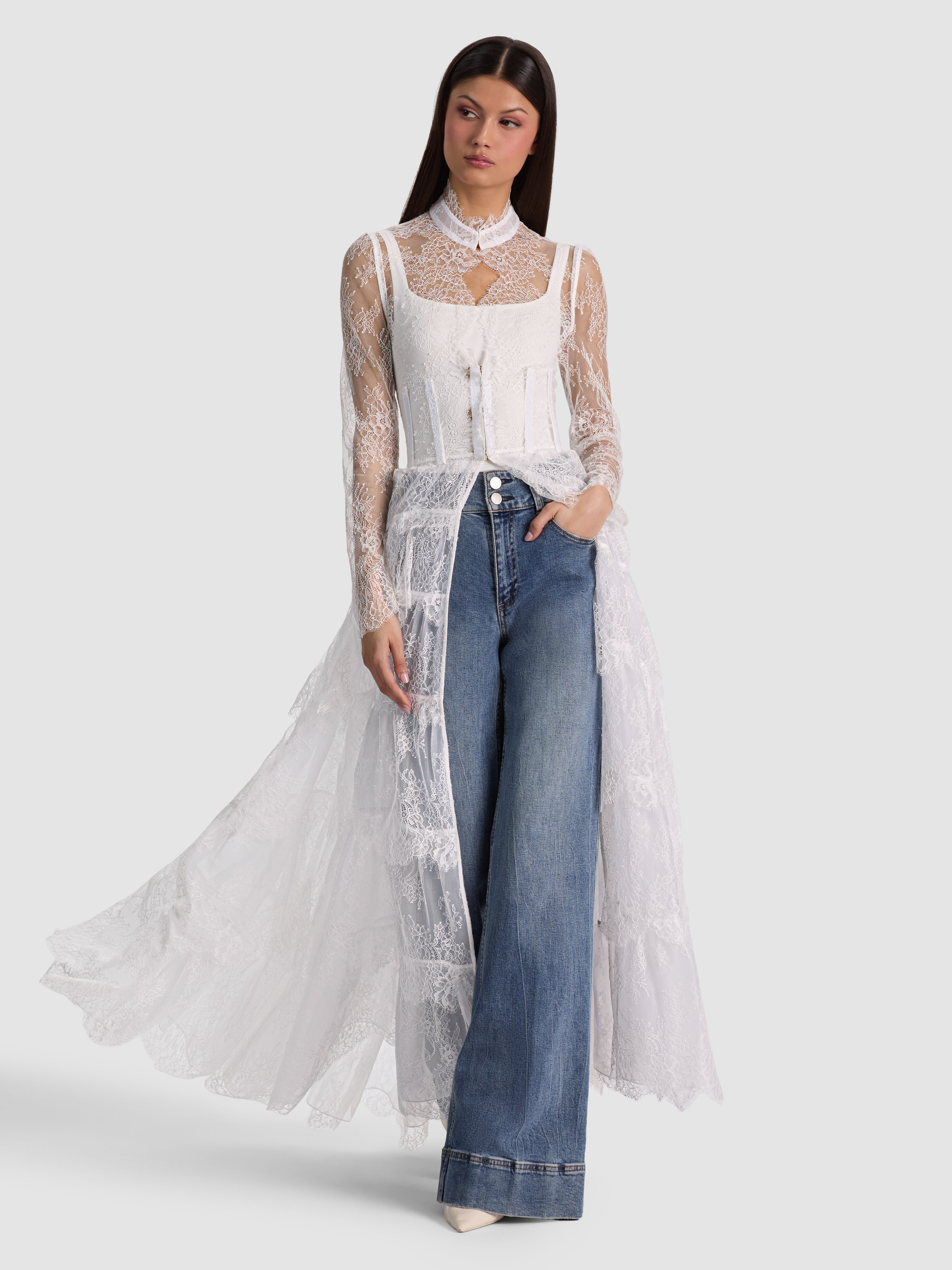 XAVIER TIERED LACE MAXI COAT-OFF WHITE-ALICE + OLIVIA