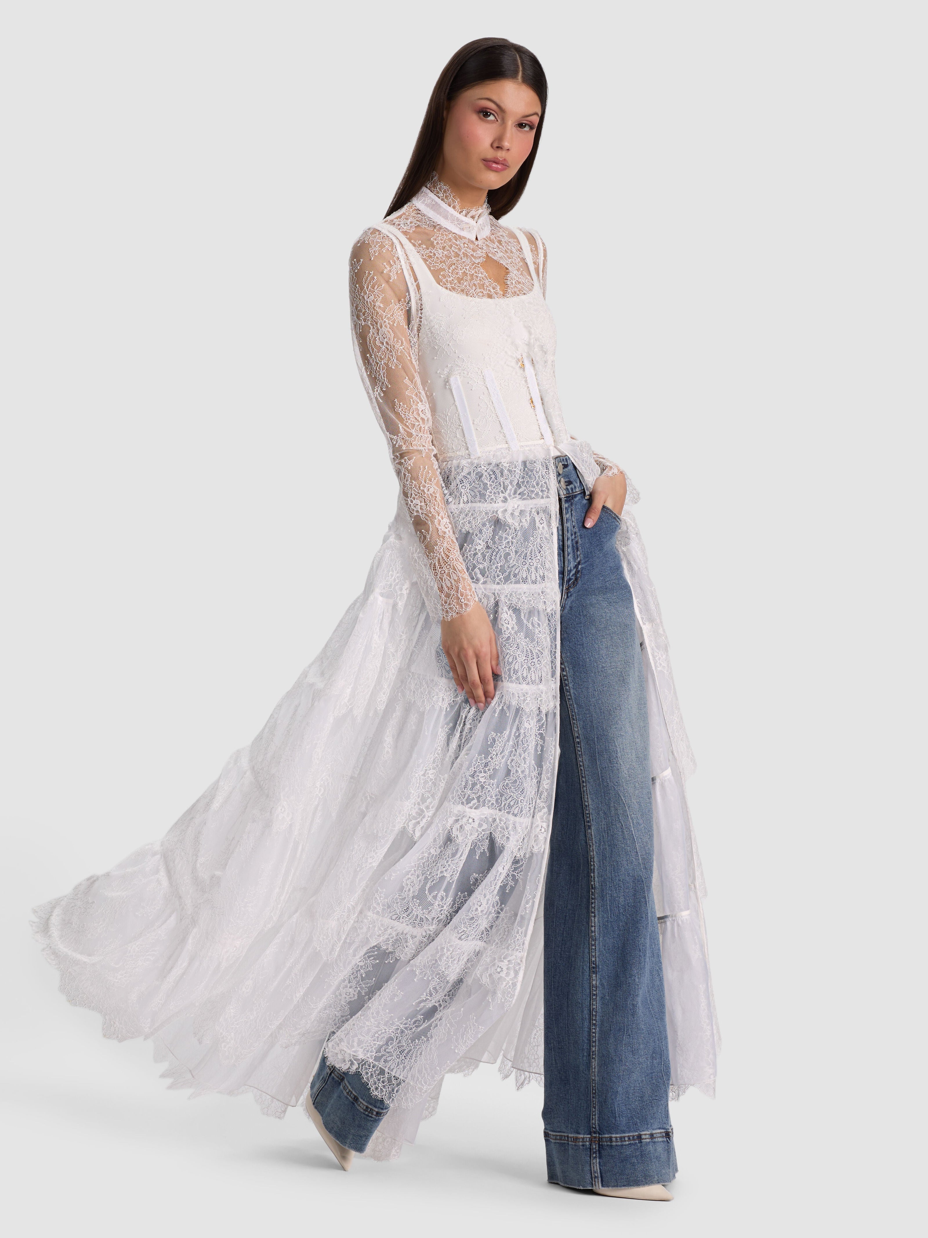 XAVIER TIERED LACE MAXI COAT-OFF WHITE-ALICE + OLIVIA
