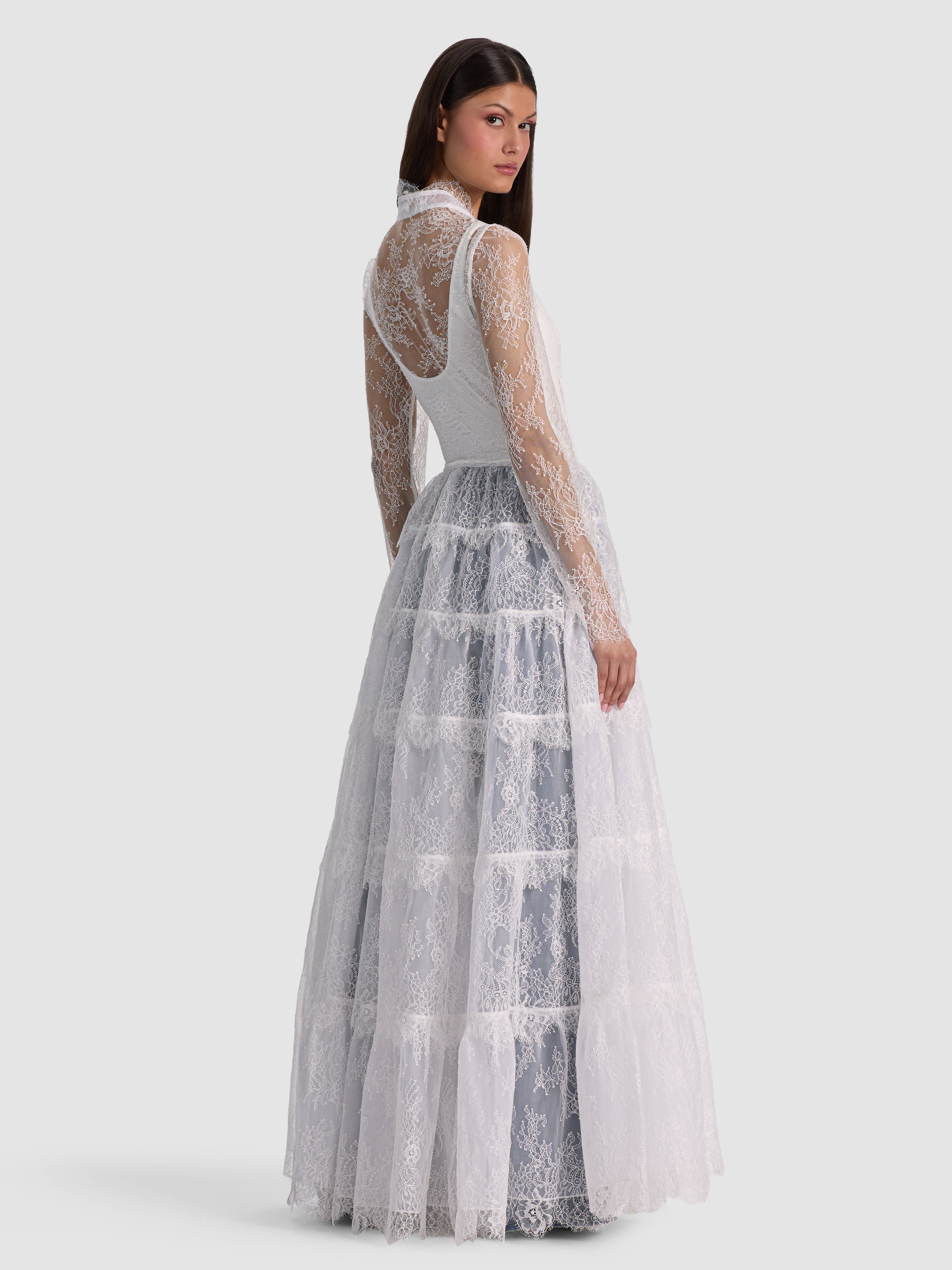 XAVIER TIERED LACE MAXI COAT-OFF WHITE-ALICE + OLIVIA