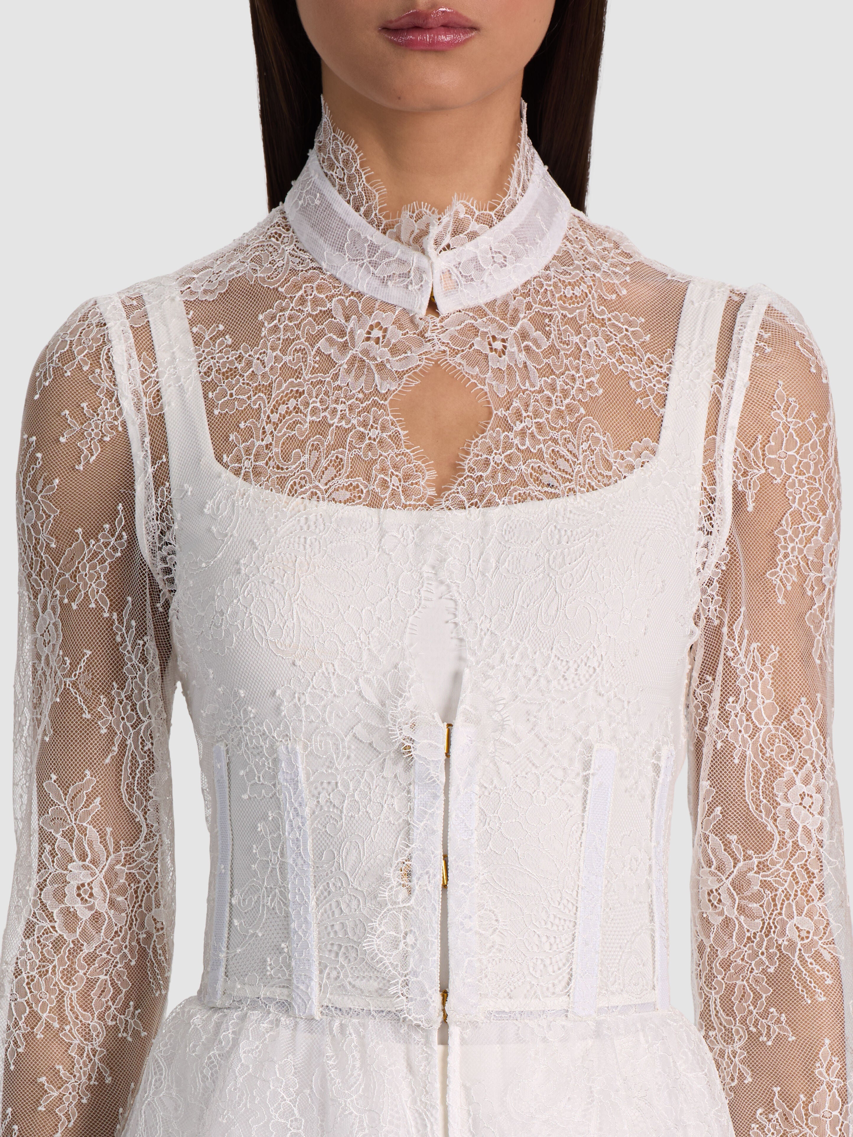 XAVIER TIERED LACE MAXI COAT-OFF WHITE-ALICE + OLIVIA