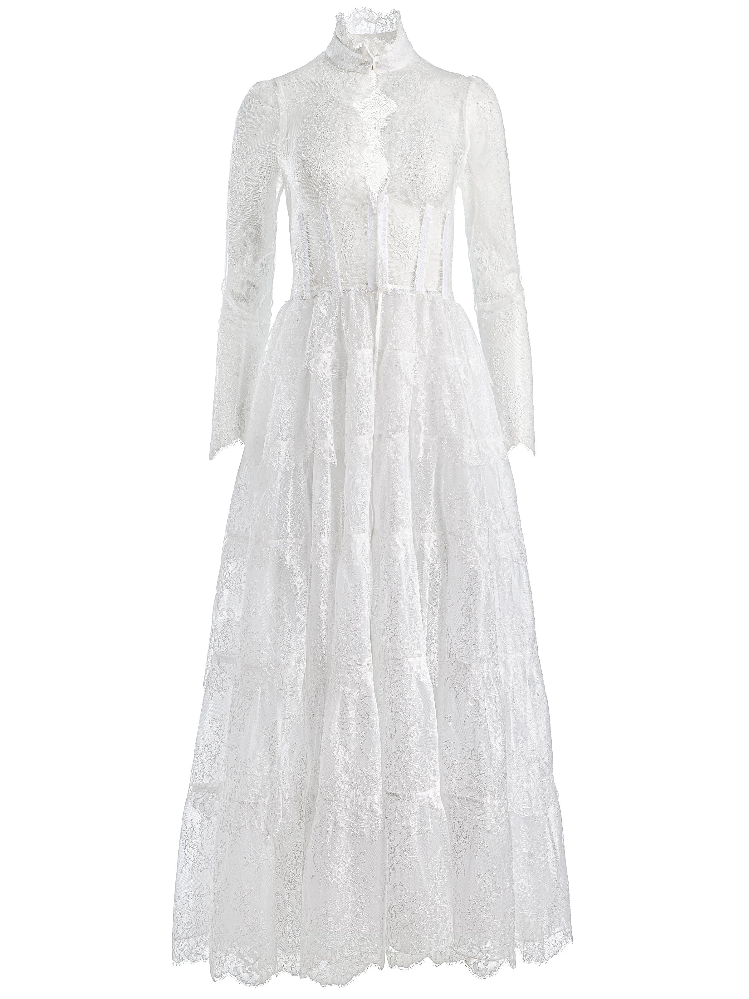 XAVIER TIERED LACE MAXI COAT-OFF WHITE-ALICE + OLIVIA