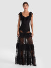 MYRNA OFF SHLDR TIERED LACE GOWN W BOW BELT-Black-ALICE + OLIVIA