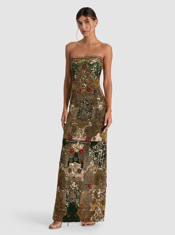 DELORA EMBELL STRAPLESS GOWN-GOLD/MULTI-ALICE + OLIVIA