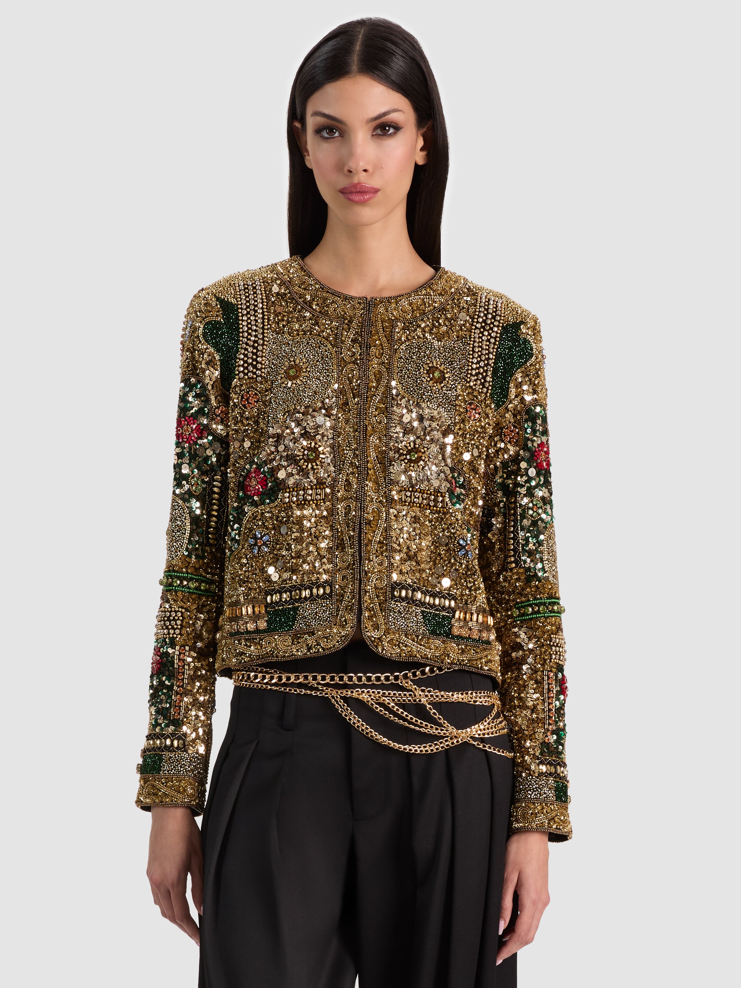 KIDMAN BOXY EMBELL JACKET-GOLD/MULTI-ALICE + OLIVIA