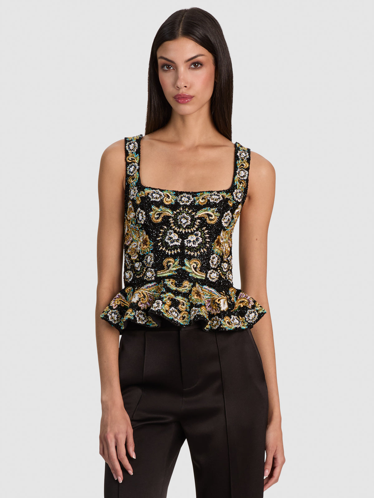 LILIANNA EMBELLISHED CORSET TOP - BLACK/MULTI