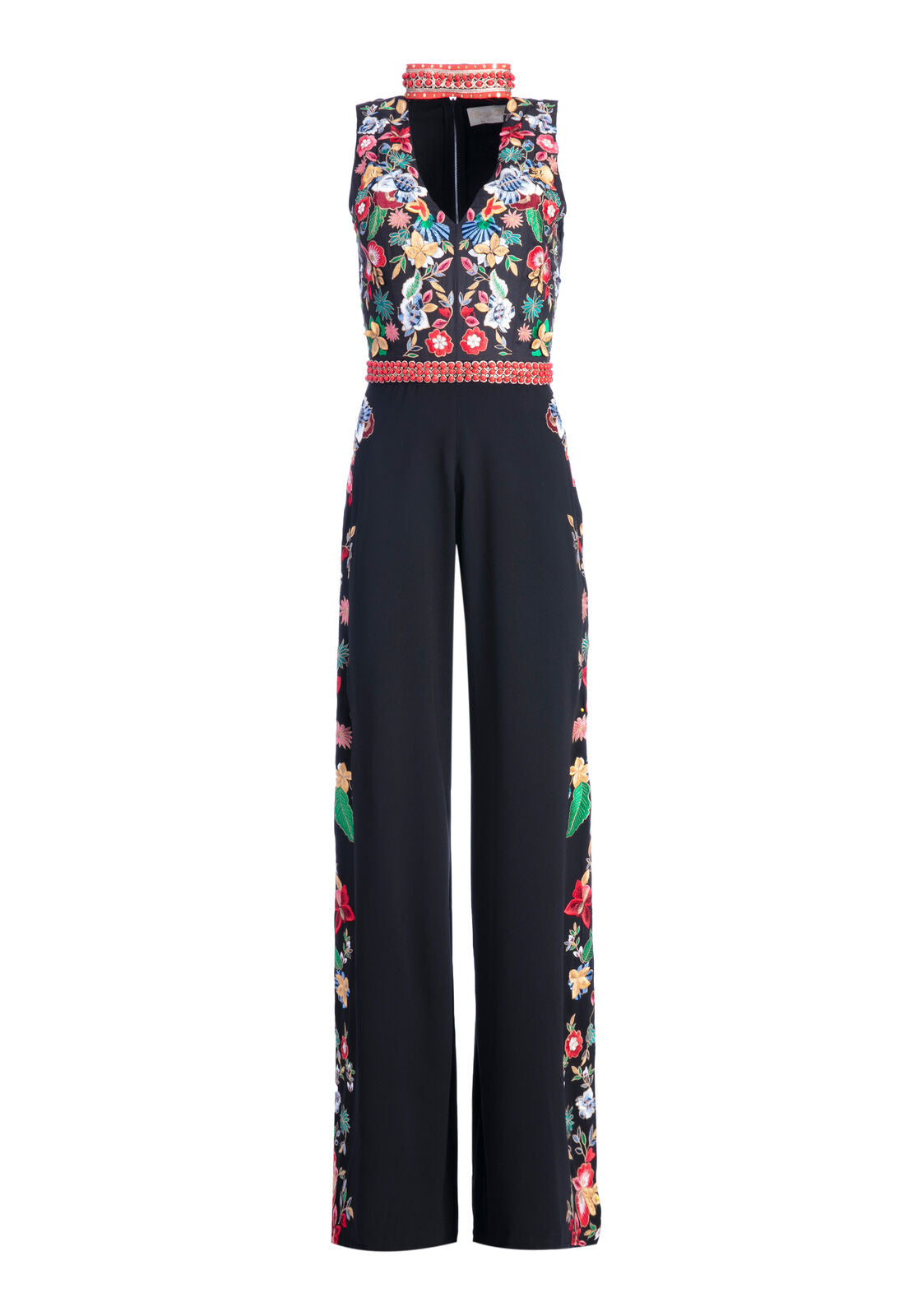 NILSA EMBELLISHED CHOKER JUMPSUIT-BLACK/MULTI-ALICE + OLIVIA