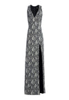 CELESTE SNAKE SKIN SLIT GOWN-BLK MULTI-ALICE + OLIVIA