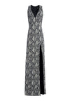 CELESTE SNAKE SKIN SLIT GOWN-BLK MULTI-ALICE + OLIVIA