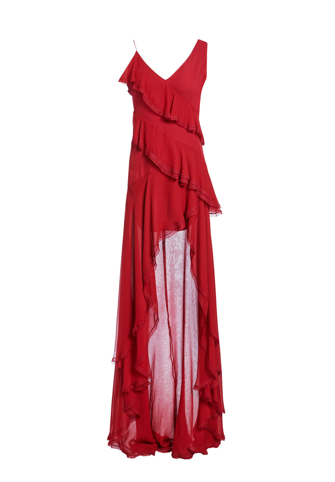 MARIANA HIGH LOW TIERED GOWN-BORDEAUX-ALICE + OLIVIA