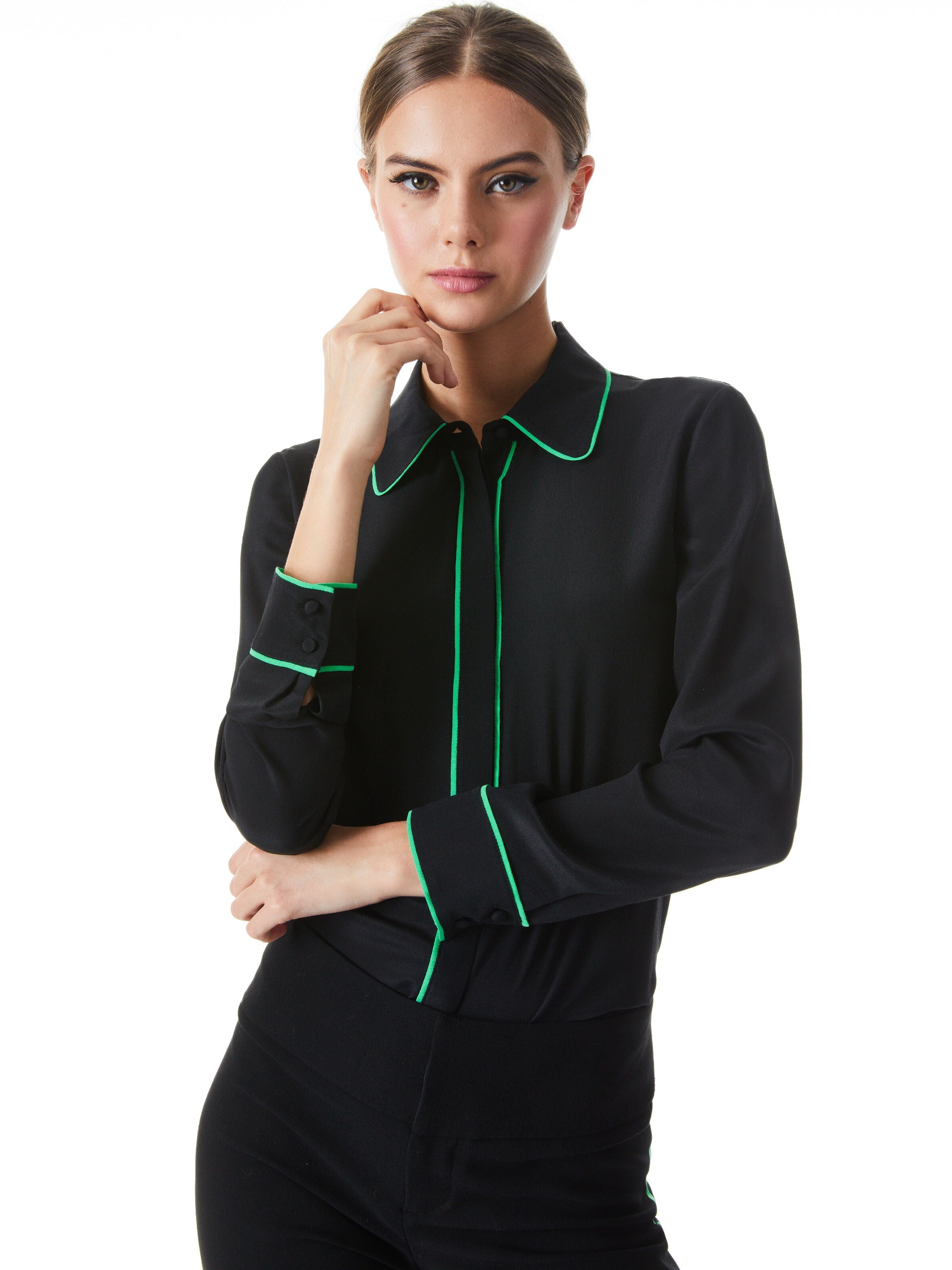 WILLA PIPED PLACKET TOP-ALICE + OLIVIA