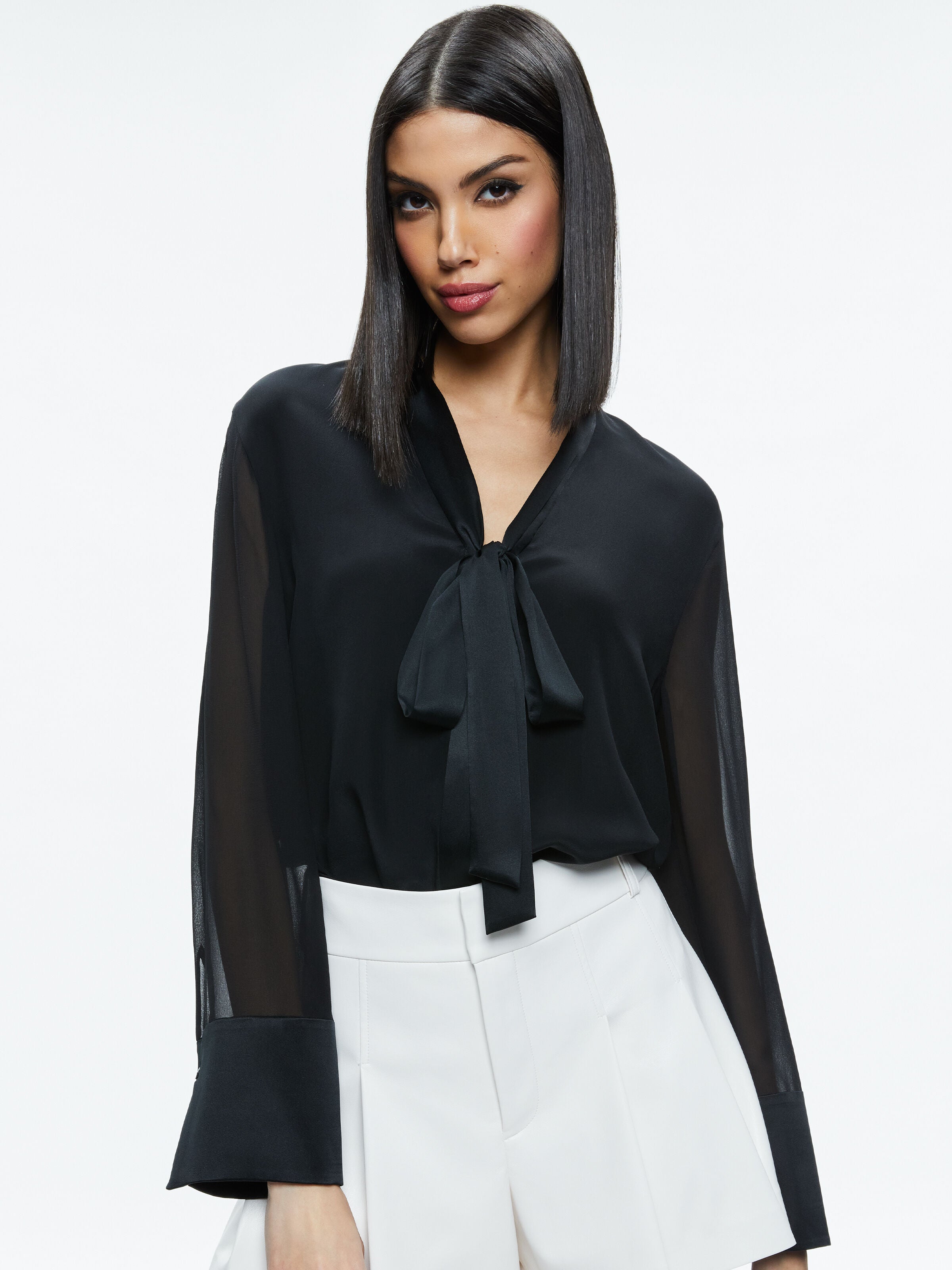 BRADY OVERSIZED BUTTON DOWN WITH BOW TIE-ALICE + OLIVIA