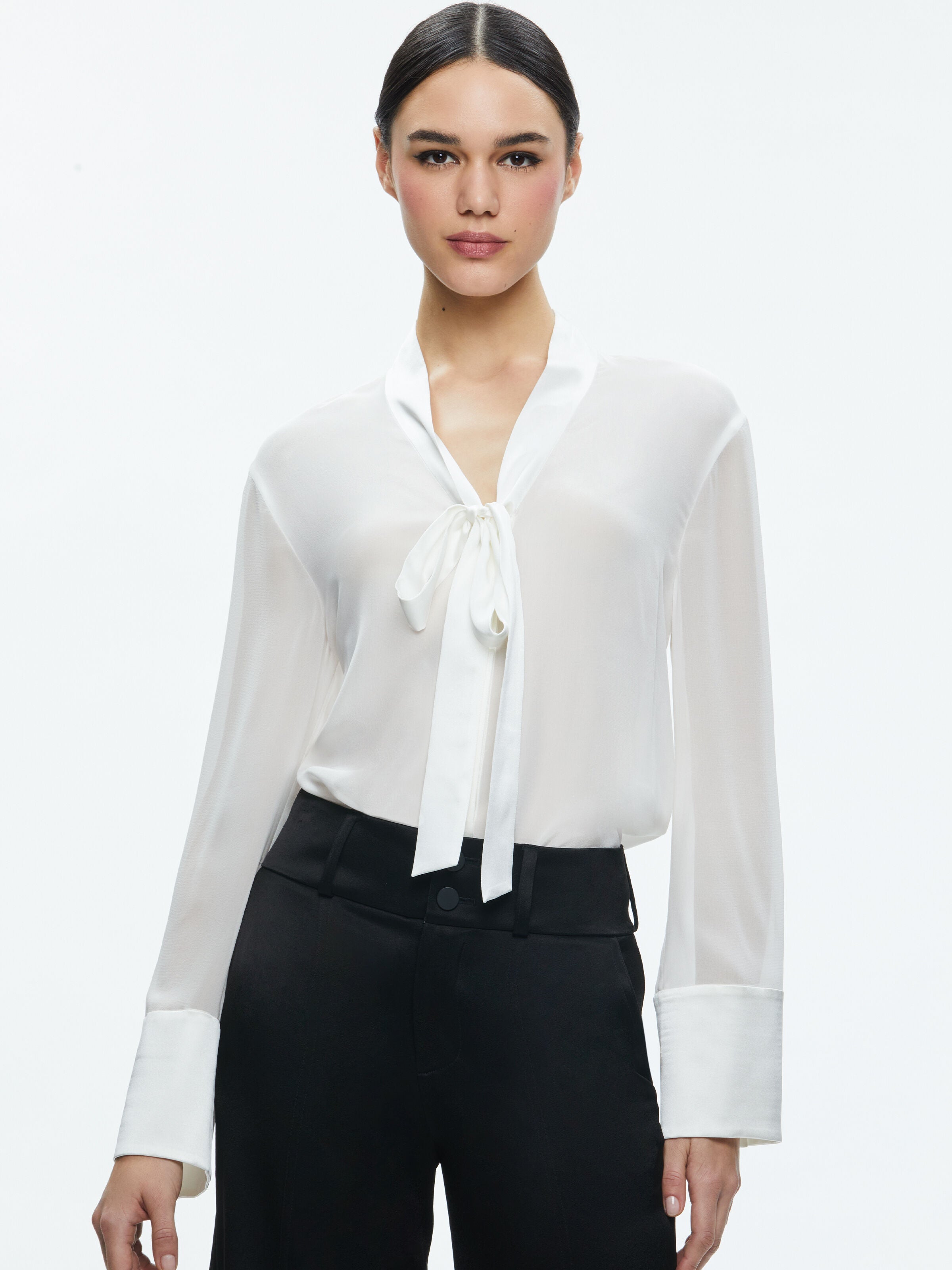 BRADY OVERSIZED BUTTON DOWN WITH BOW TIE-ALICE + OLIVIA