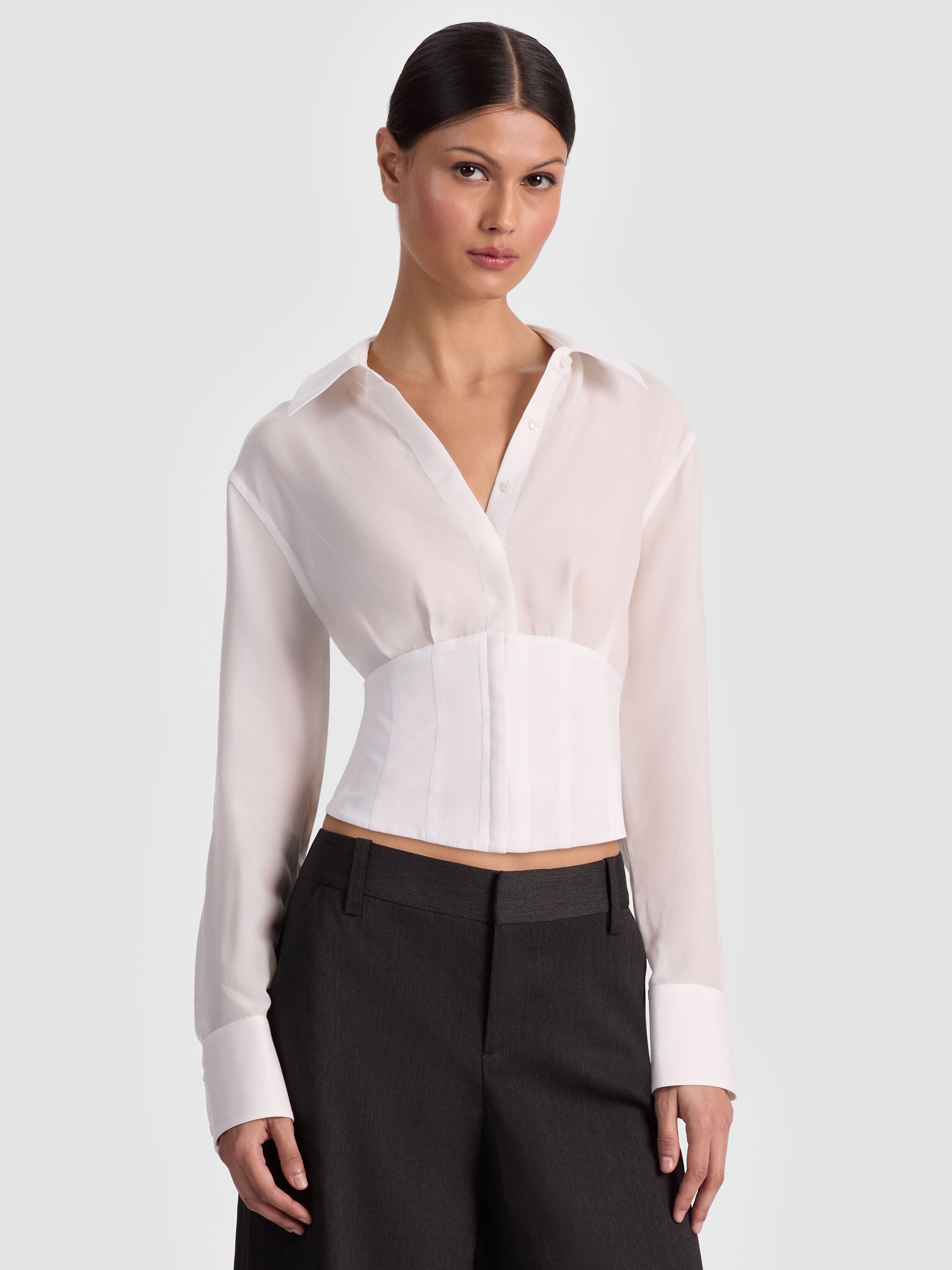 EDIE SEAMED CORSET BUTTON DOWN-ALICE + OLIVIA