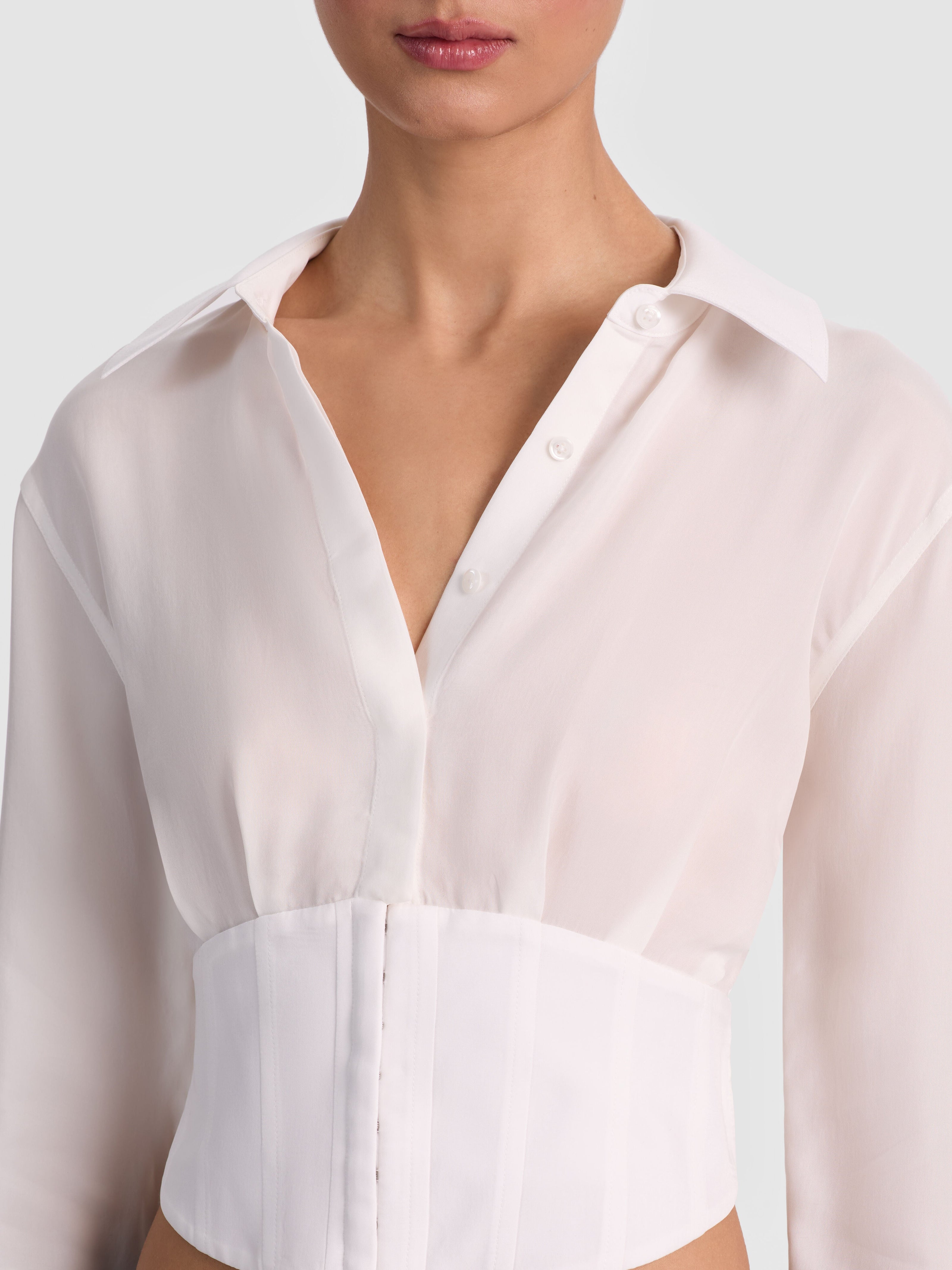 EDIE SEAMED CORSET BUTTON DOWN-ALICE + OLIVIA