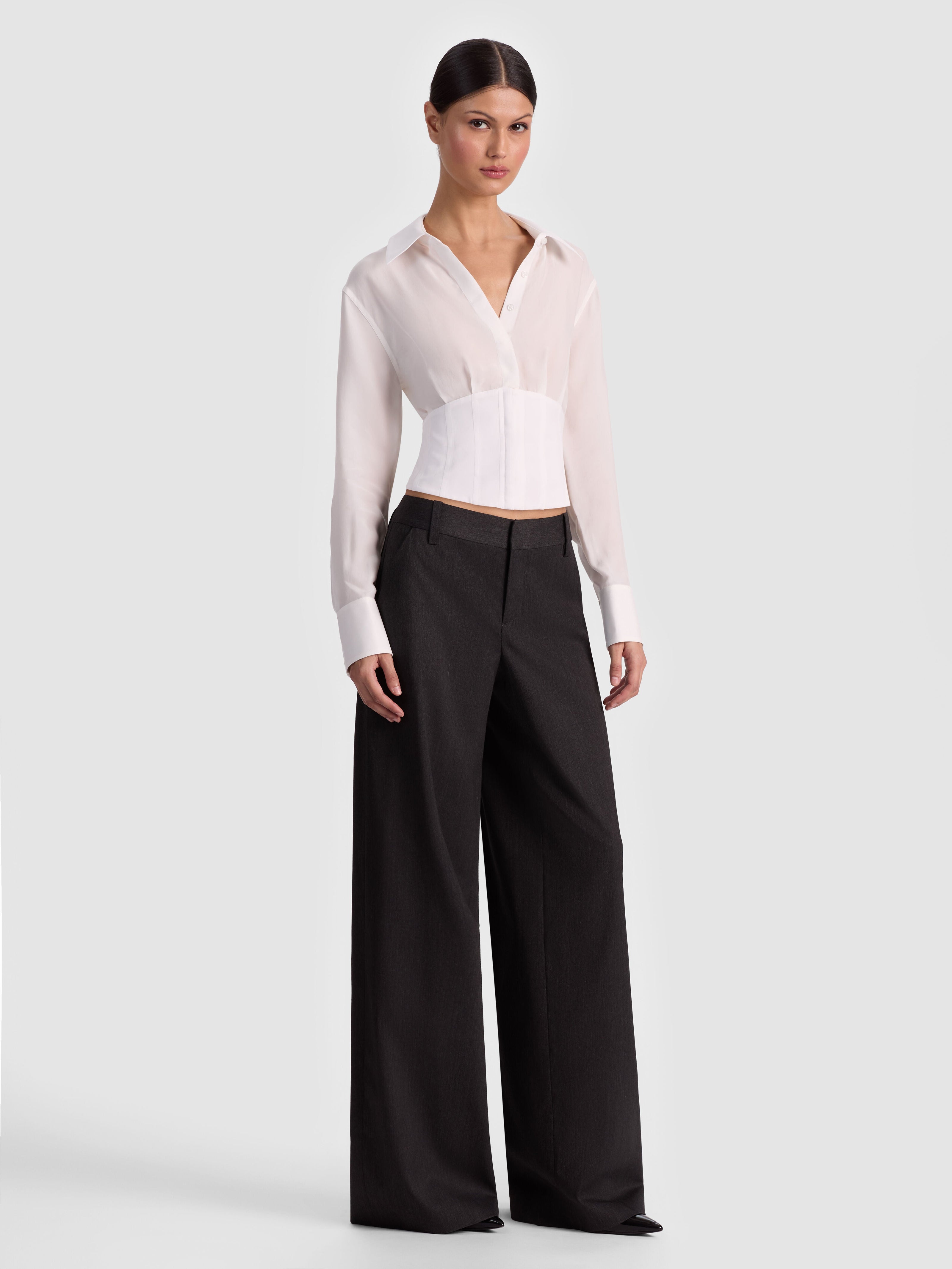 EDIE SEAMED CORSET BUTTON DOWN-ALICE + OLIVIA