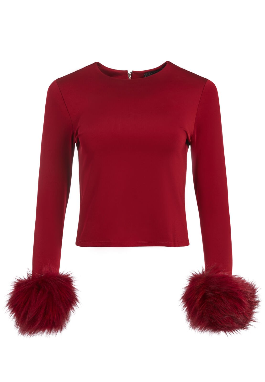 RAVEN FUR CUFF CROP TOP-BORDEAUX-ALICE + OLIVIA