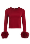 RAVEN FUR CUFF CROP TOP-BORDEAUX-ALICE + OLIVIA