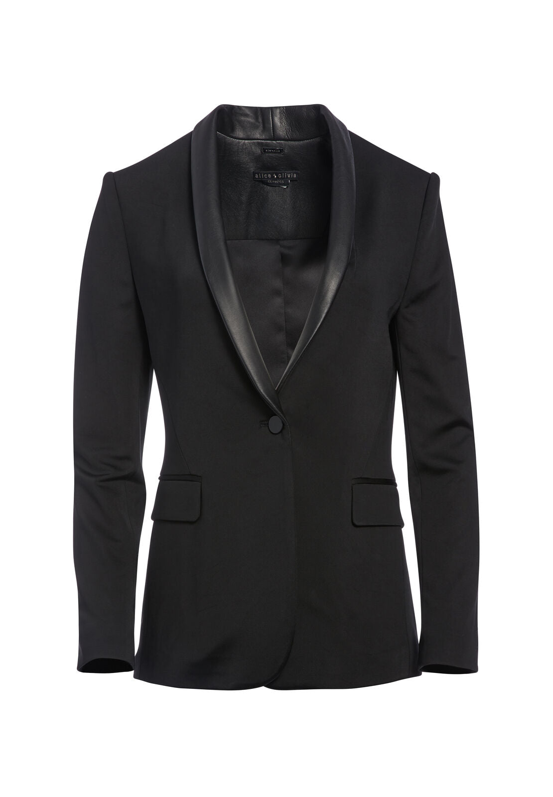 MACEY LEATHER TRIM BLAZER-Black-ALICE + OLIVIA