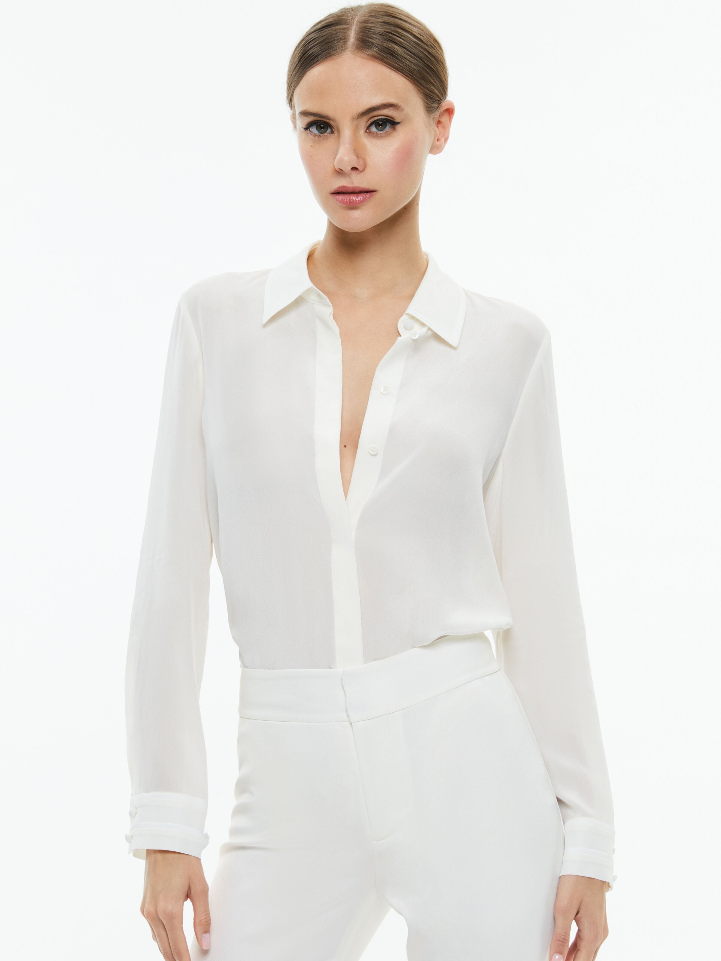 WILLA RELAXED PLACKET TOP WITH PIPING DETAIL-ALICE + OLIVIA