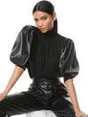 CARMINA VEGAN LEATHER SLEEVE BLOUSE-ALICE + OLIVIA
