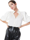 CARMINA VEGAN LEATHER COMBINATION TOP-ALICE + OLIVIA