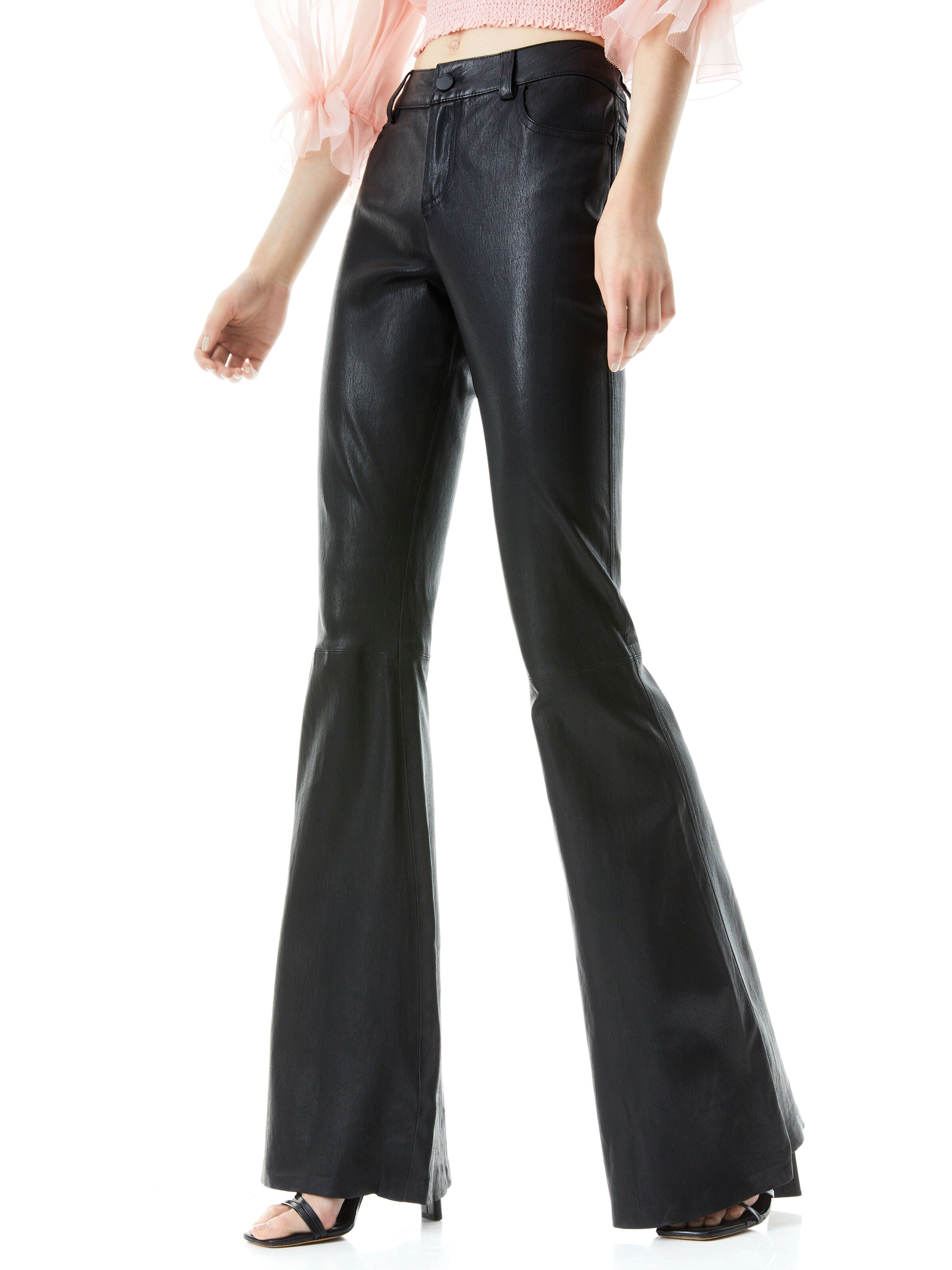 BRENT LEATHER BELL PANT-Black-ALICE + OLIVIA