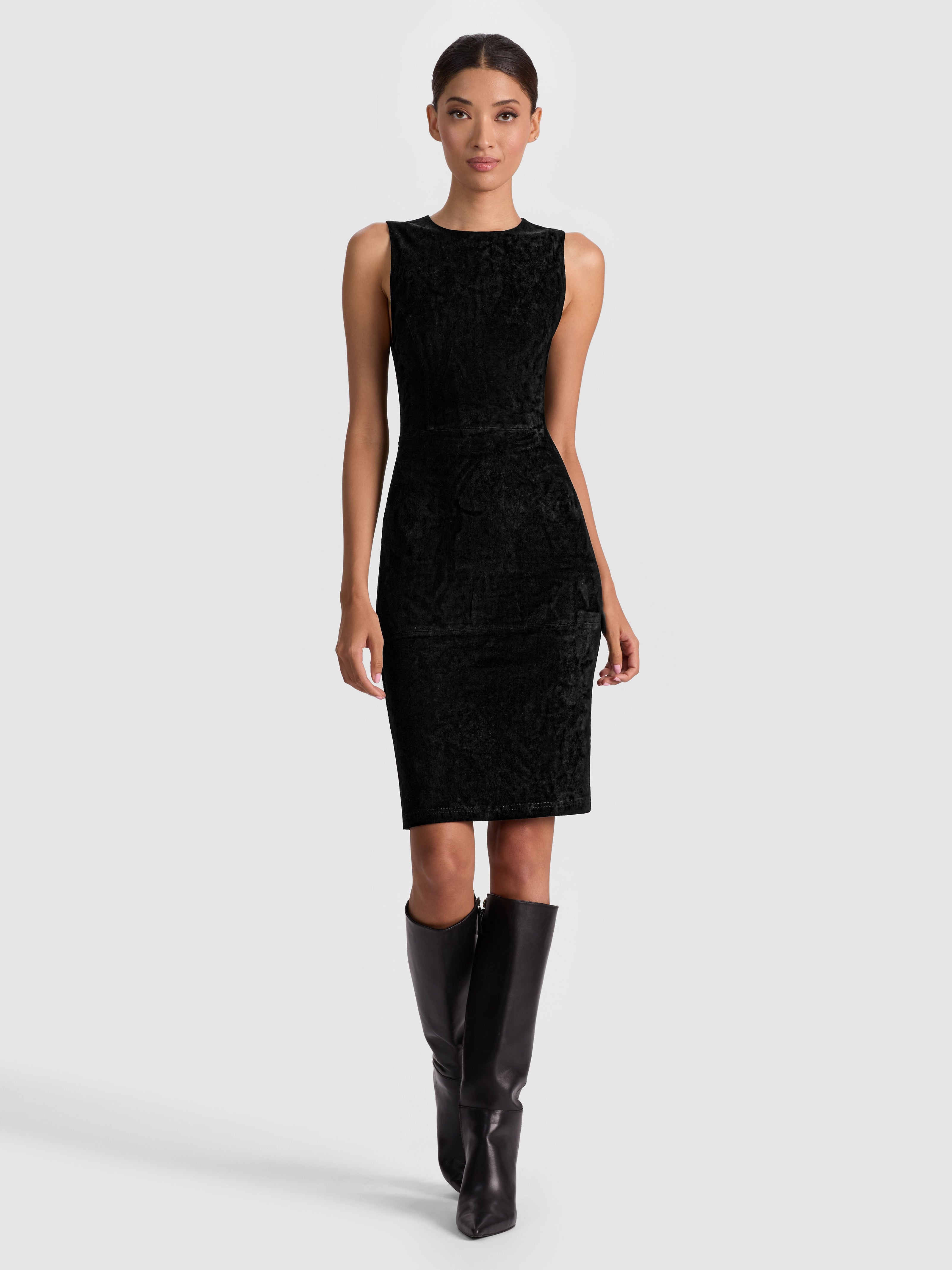 DELORA SUEDE MIDI DRESS-Black-ALICE + OLIVIA