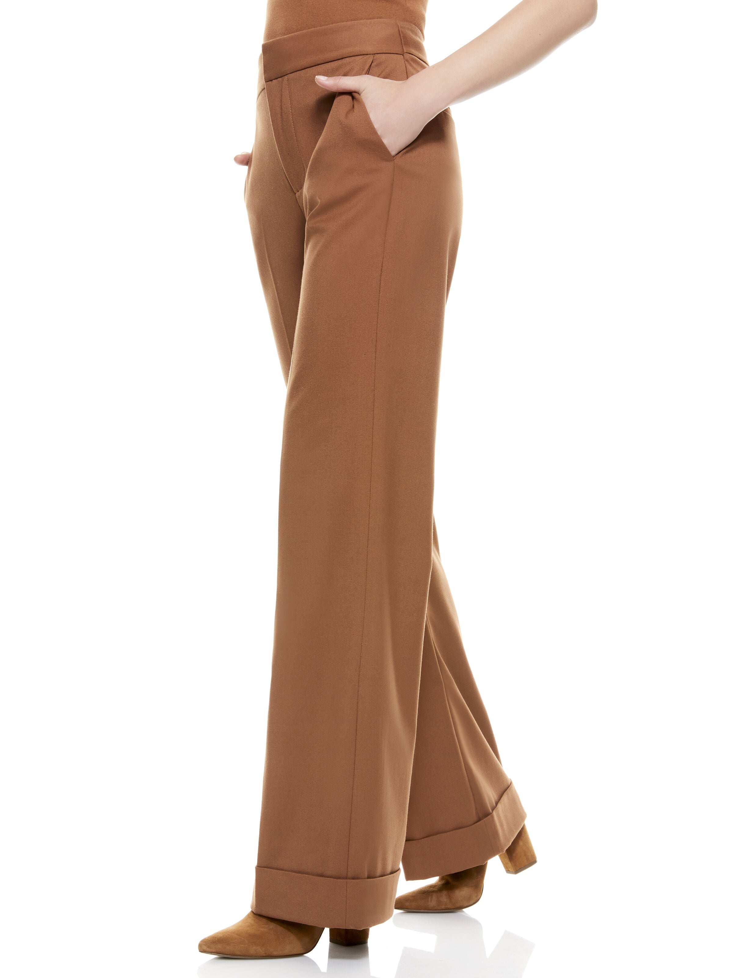 DYLAN LOW RISE CUFF PANT-CAMEL-ALICE + OLIVIA
