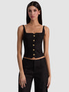 KELCEY BUTTON FRONT TOP-Black-ALICE + OLIVIA