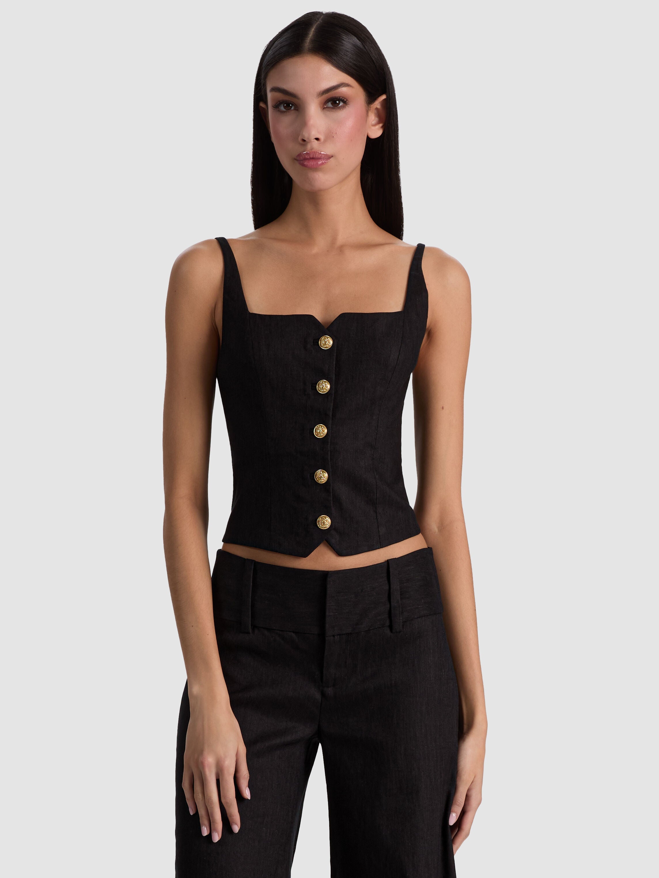 KELCEY BUTTON FRONT TOP-Black-ALICE + OLIVIA