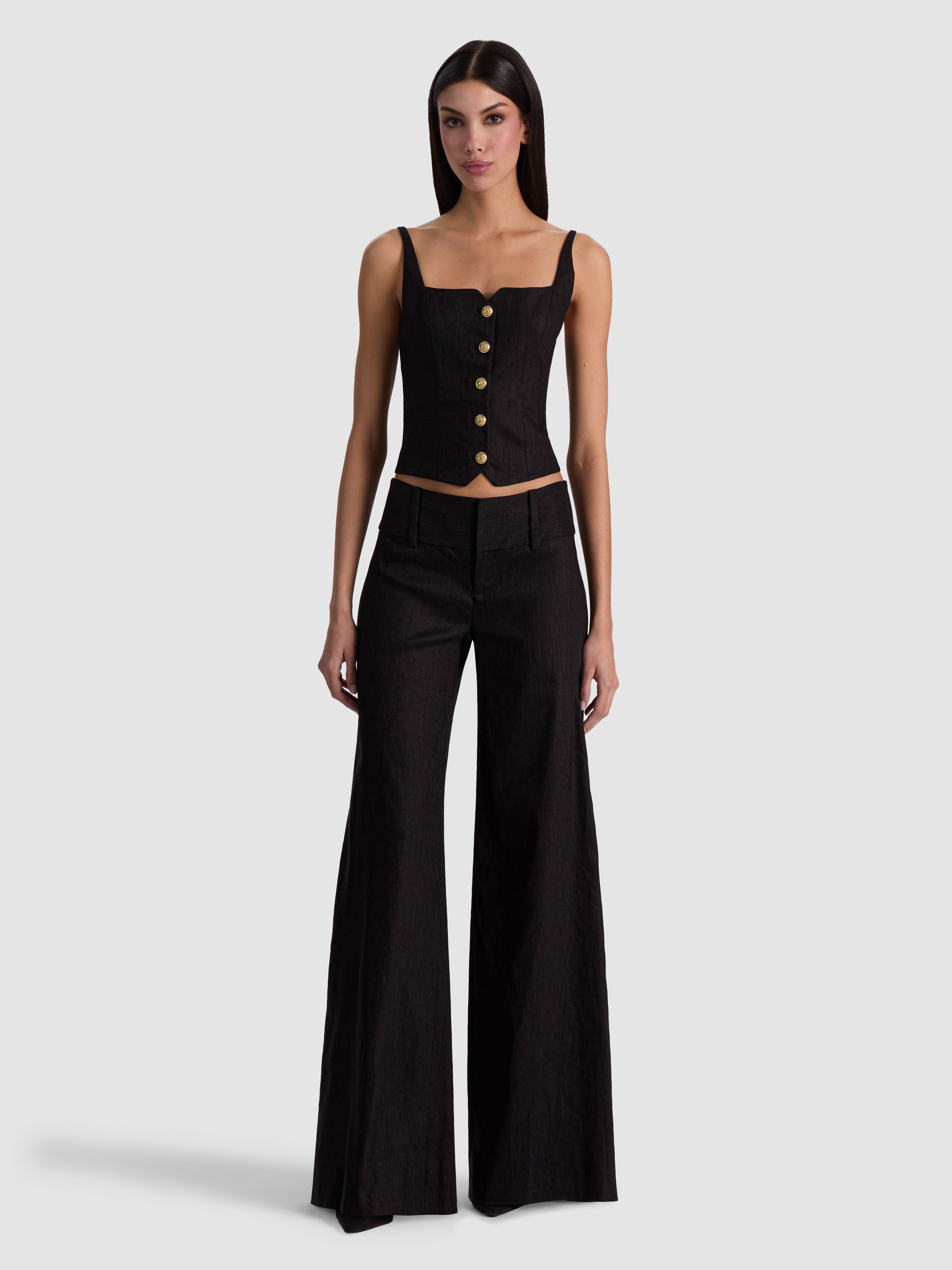 KELCEY BUTTON FRONT TOP-Black-ALICE + OLIVIA