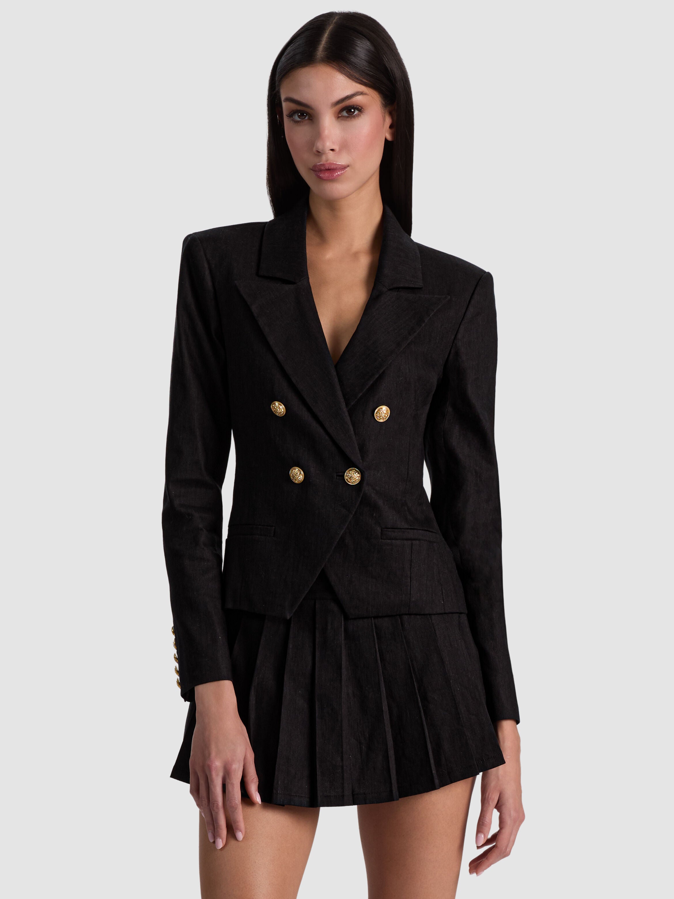 SABLE DOUBLE BREASTED CROPPED BLAZER-ALICE + OLIVIA