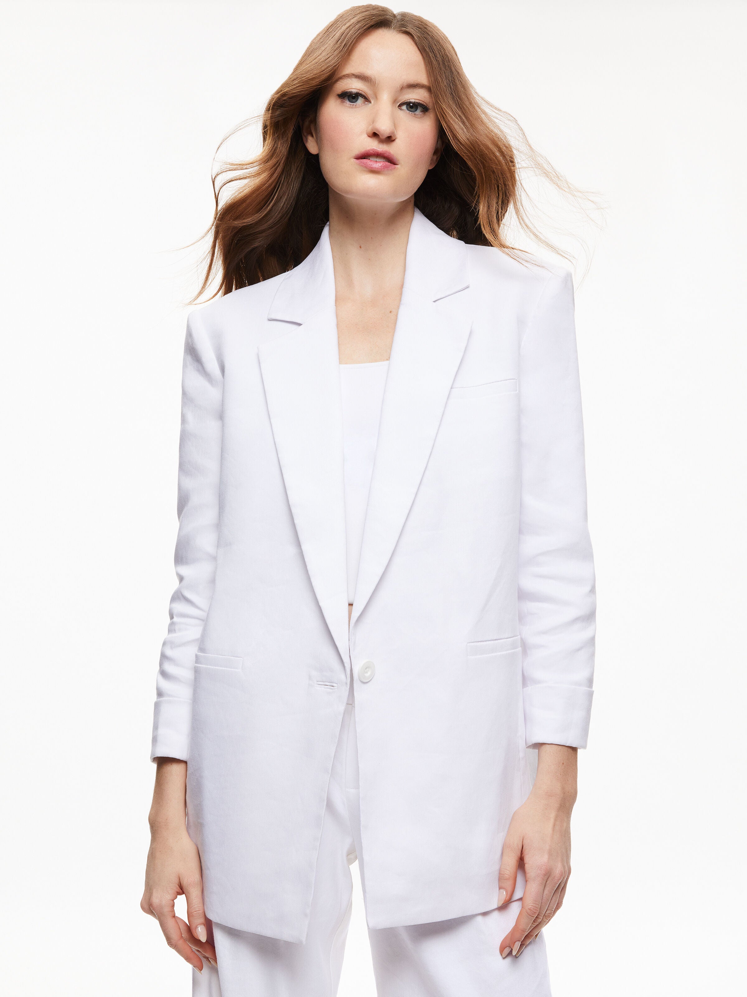 SHAN LINEN ROLLED CUFF BLAZER-Black-ALICE + OLIVIA