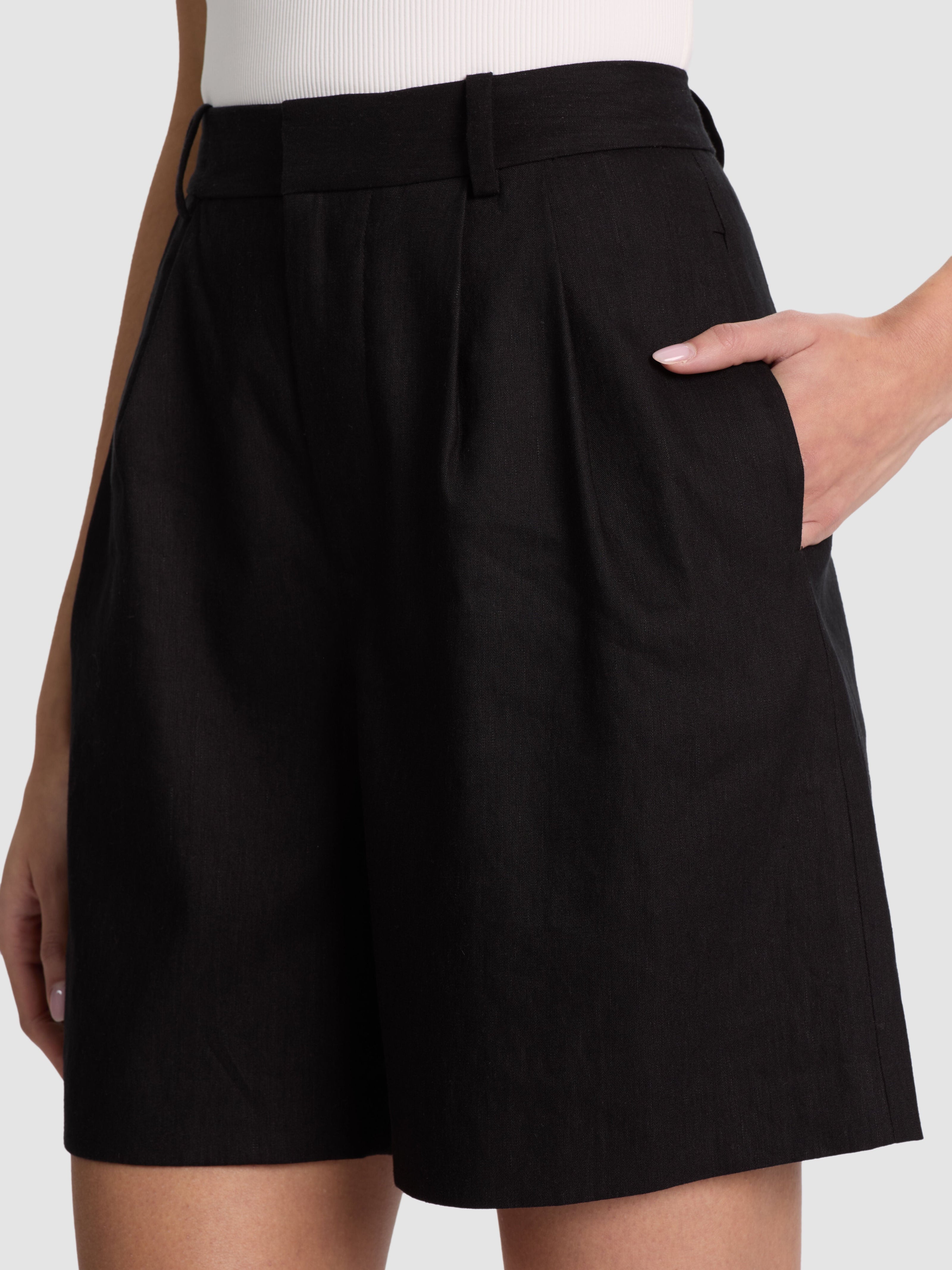 CONRY PLEATED BERMUDA SHORT-Black-ALICE + OLIVIA