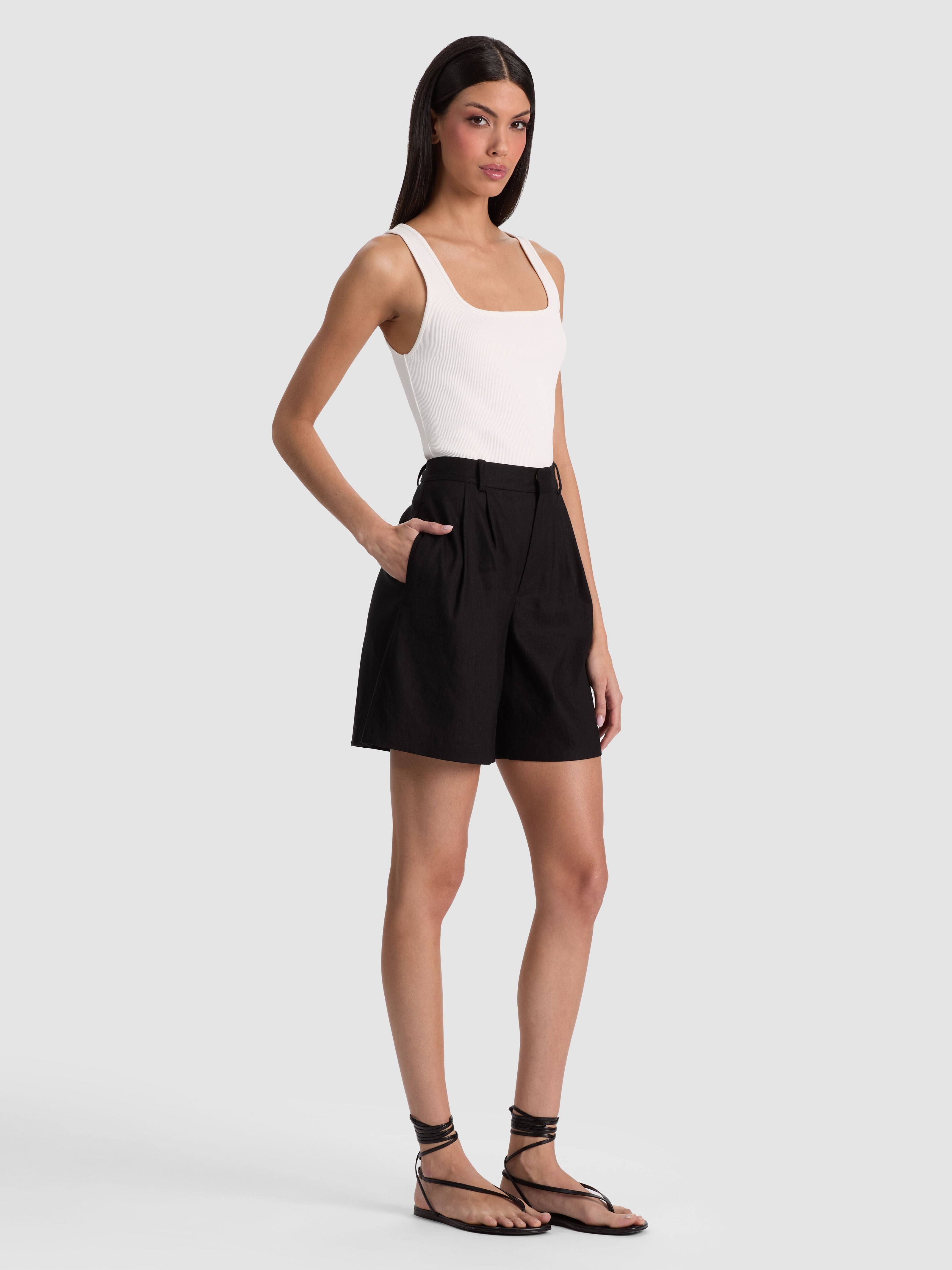 CONRY PLEATED BERMUDA SHORT-Black-ALICE + OLIVIA