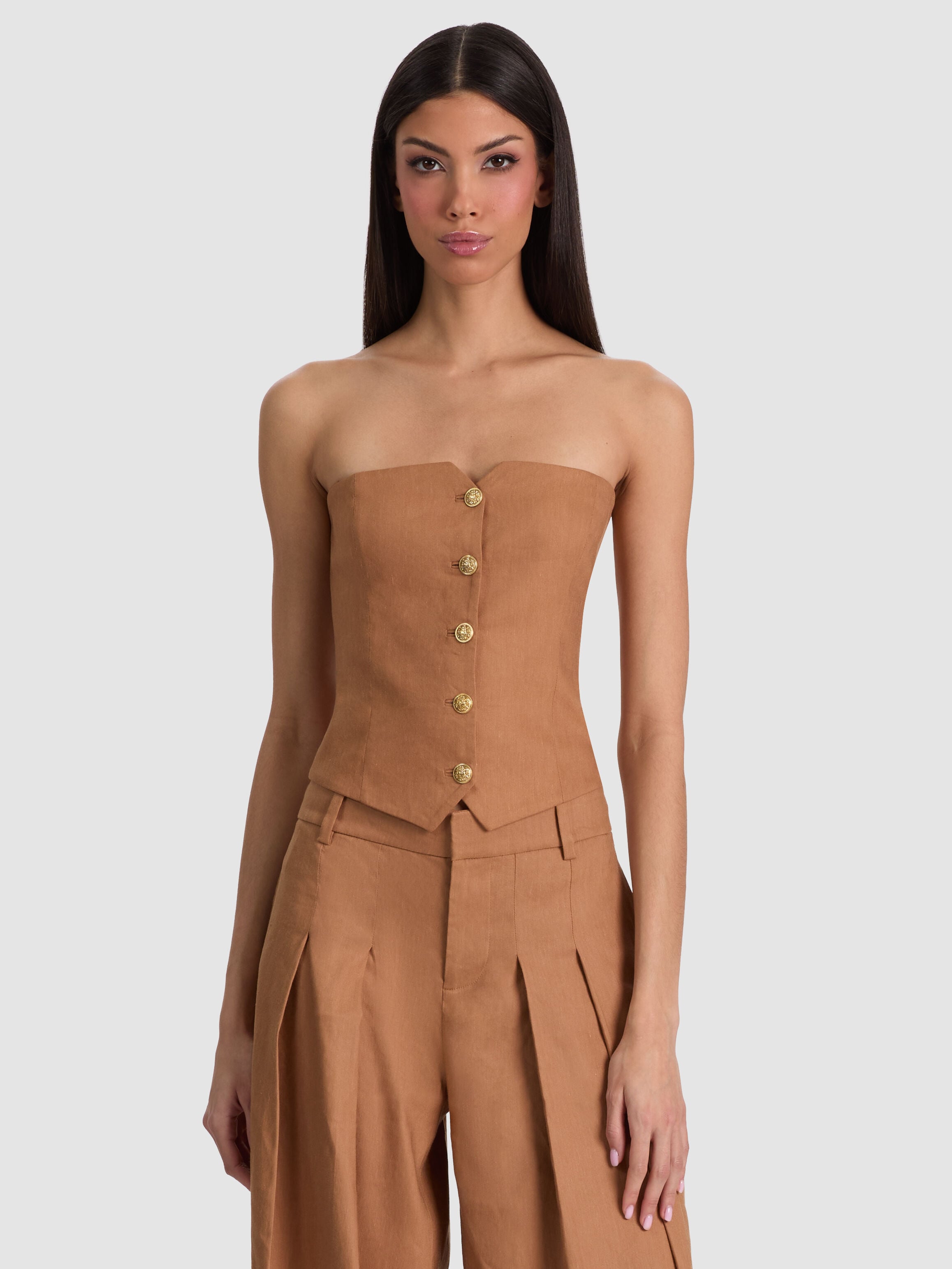 KELCEY STRAPLESS VEST-TAN-ALICE + OLIVIA