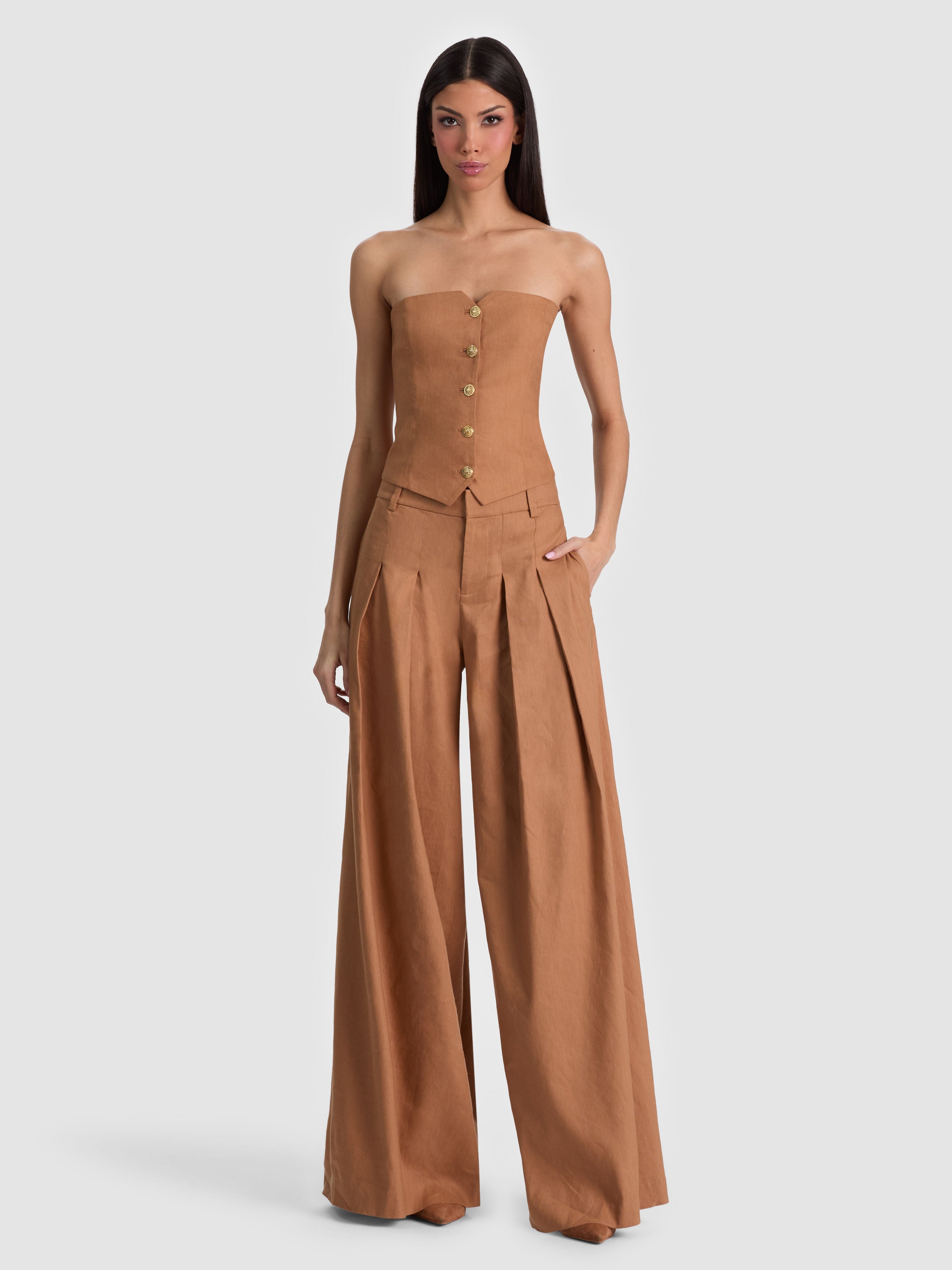 KELCEY STRAPLESS VEST-TAN-ALICE + OLIVIA