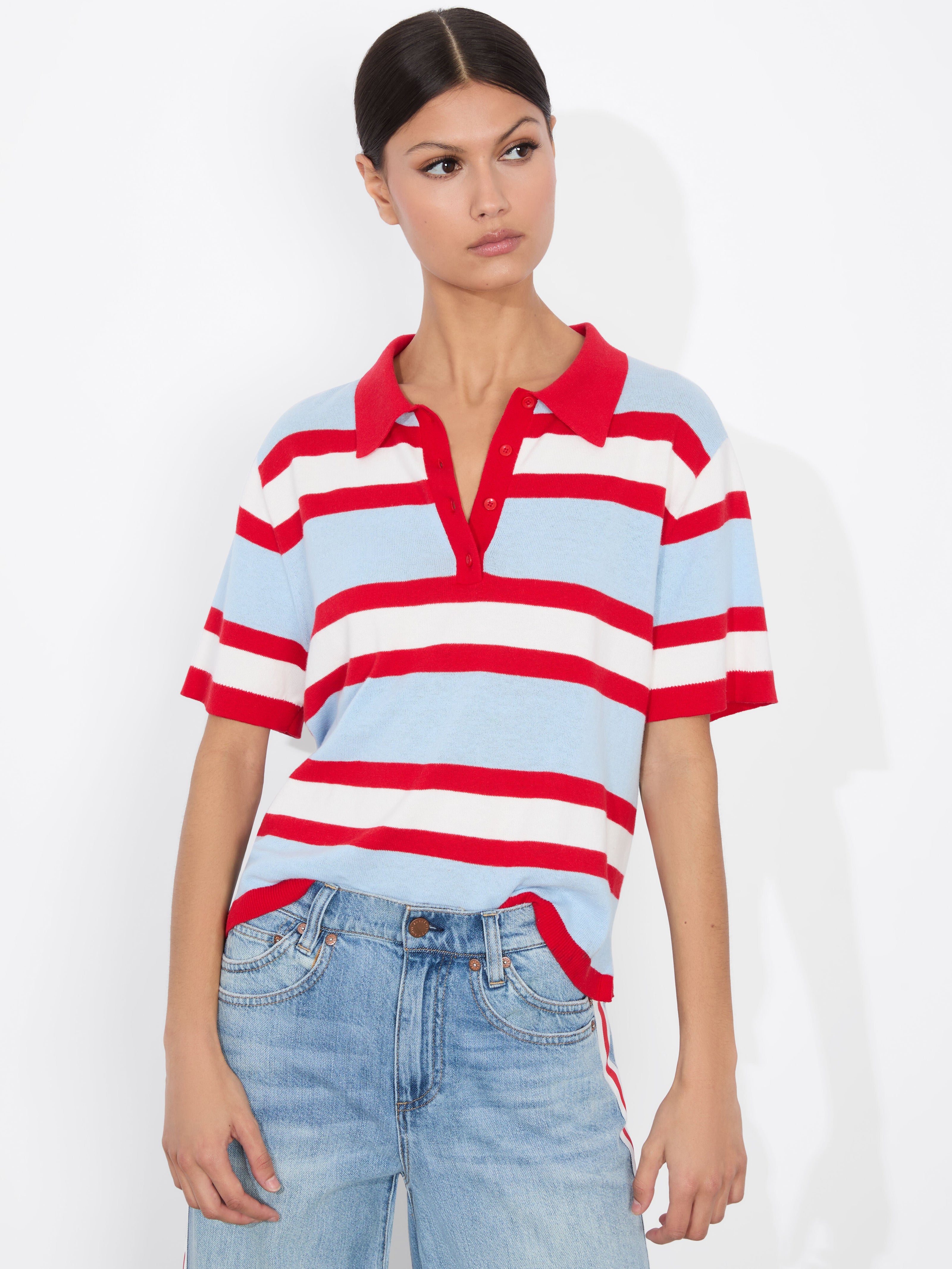 TILLIE STRIPED POLO-ALICE + OLIVIA