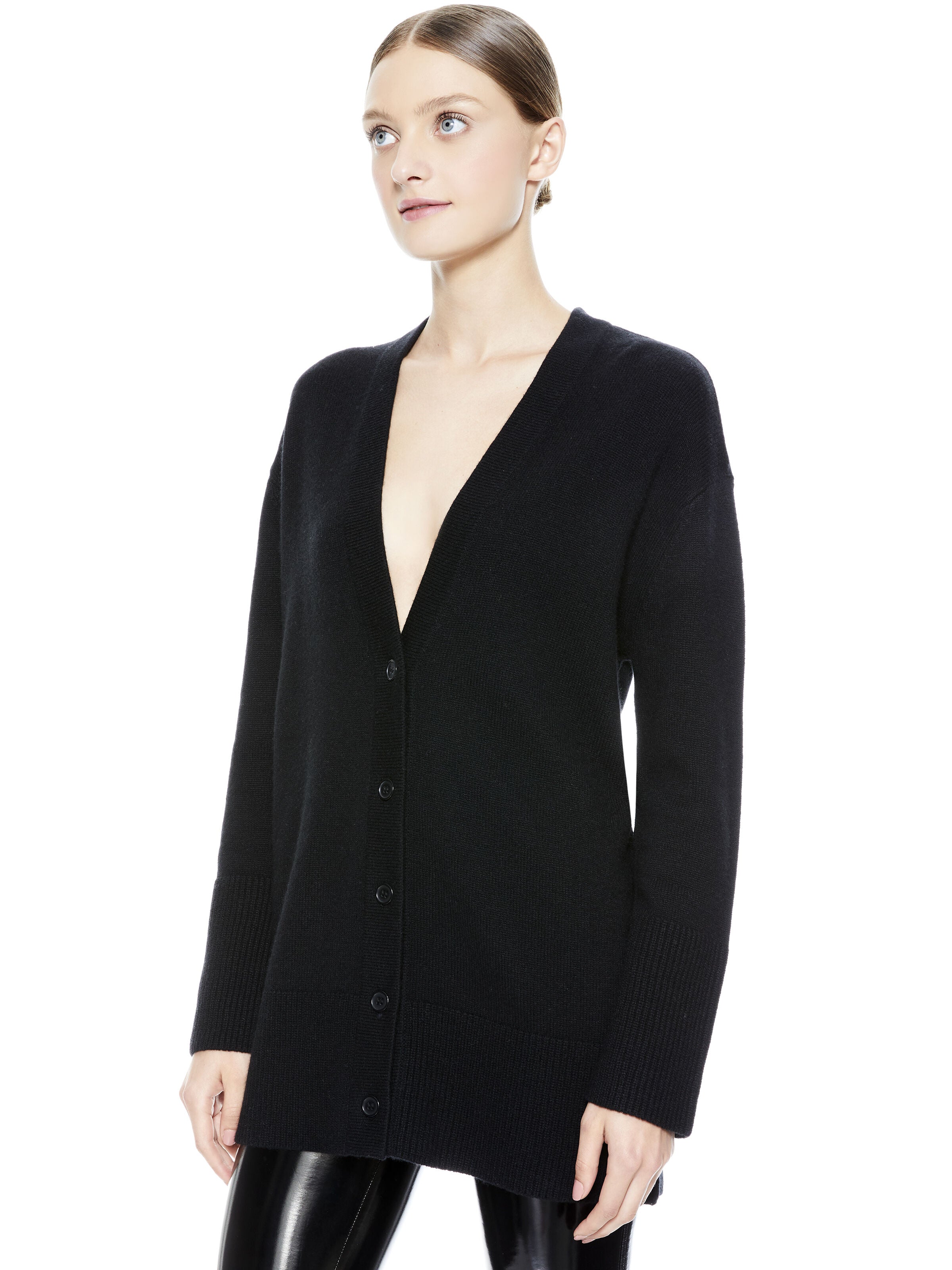 LOUIE OVERSIZED V-NECK CARDIGAN-Black-ALICE + OLIVIA