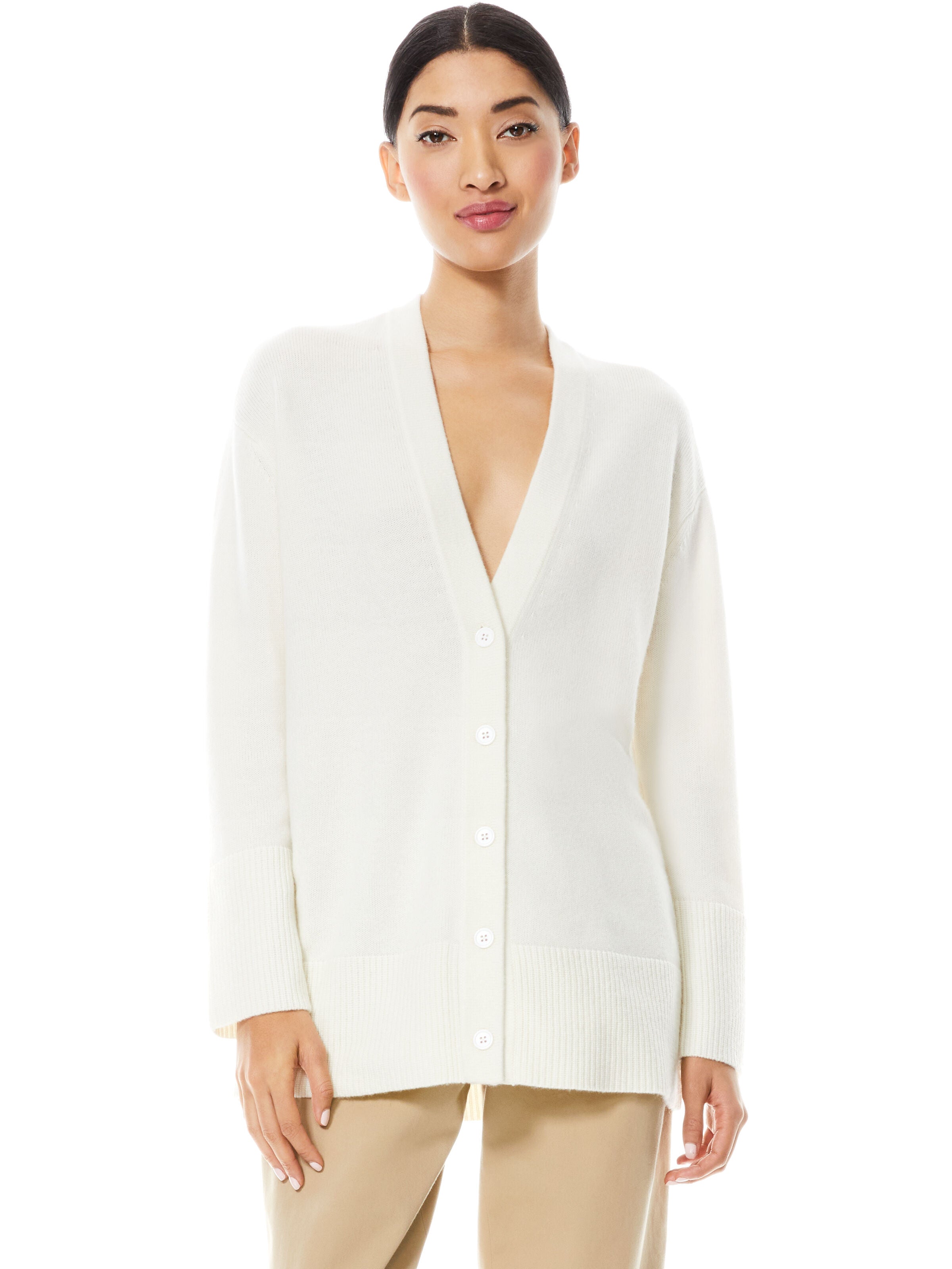 LOUIE OVERSIZED V-NECK CARDIGAN-Black-ALICE + OLIVIA