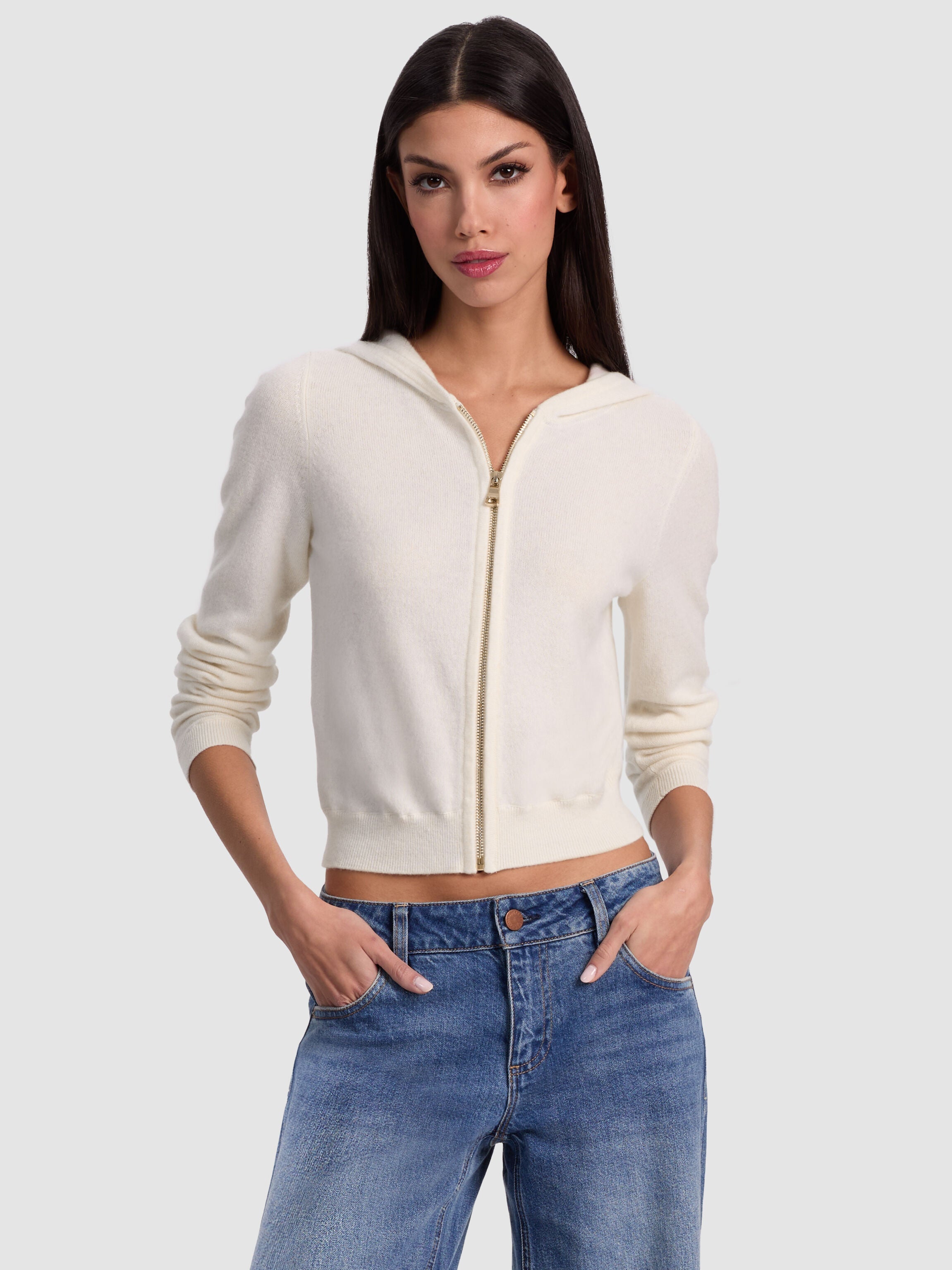 DOLLIE CASHMERE ZIP-UP HOODIE-ALICE + OLIVIA